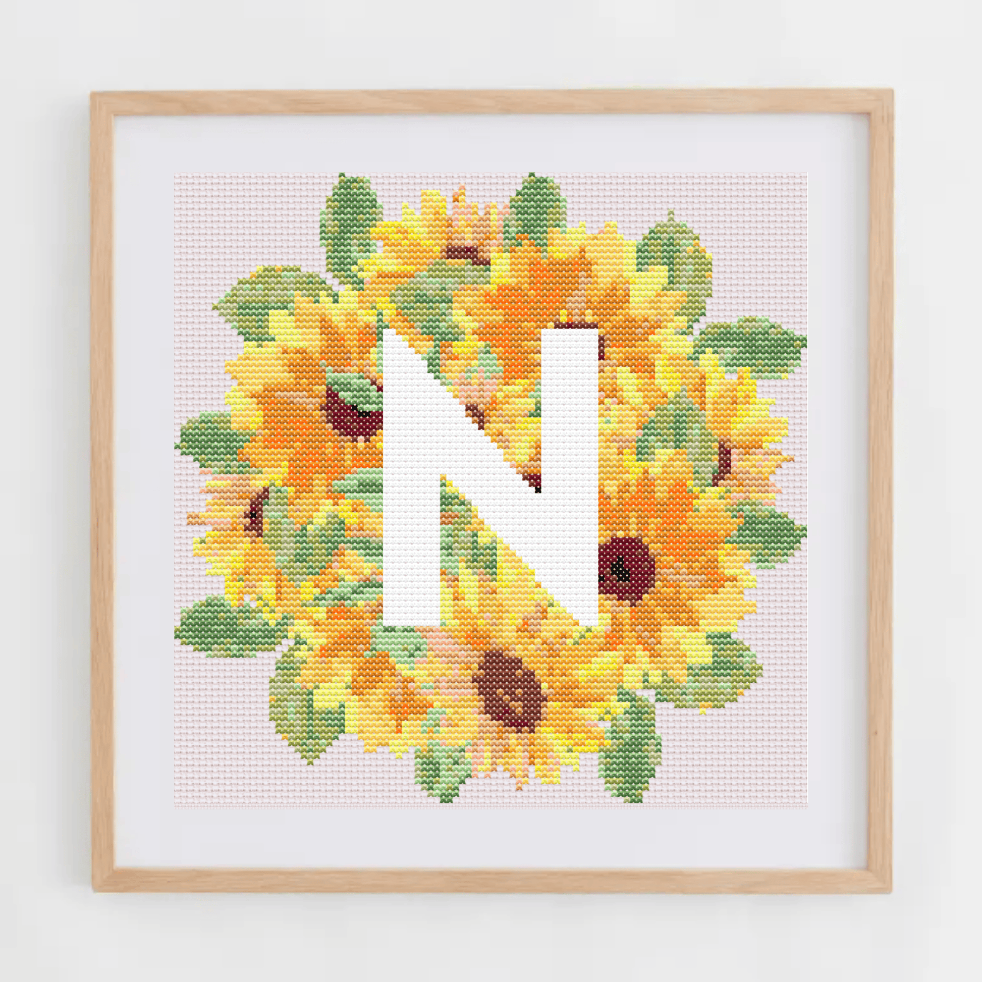 Initial Cross Stitch Pattern | Letter With Sunflower Cross Stitch Chart | Cross Stitch Monogram PDF