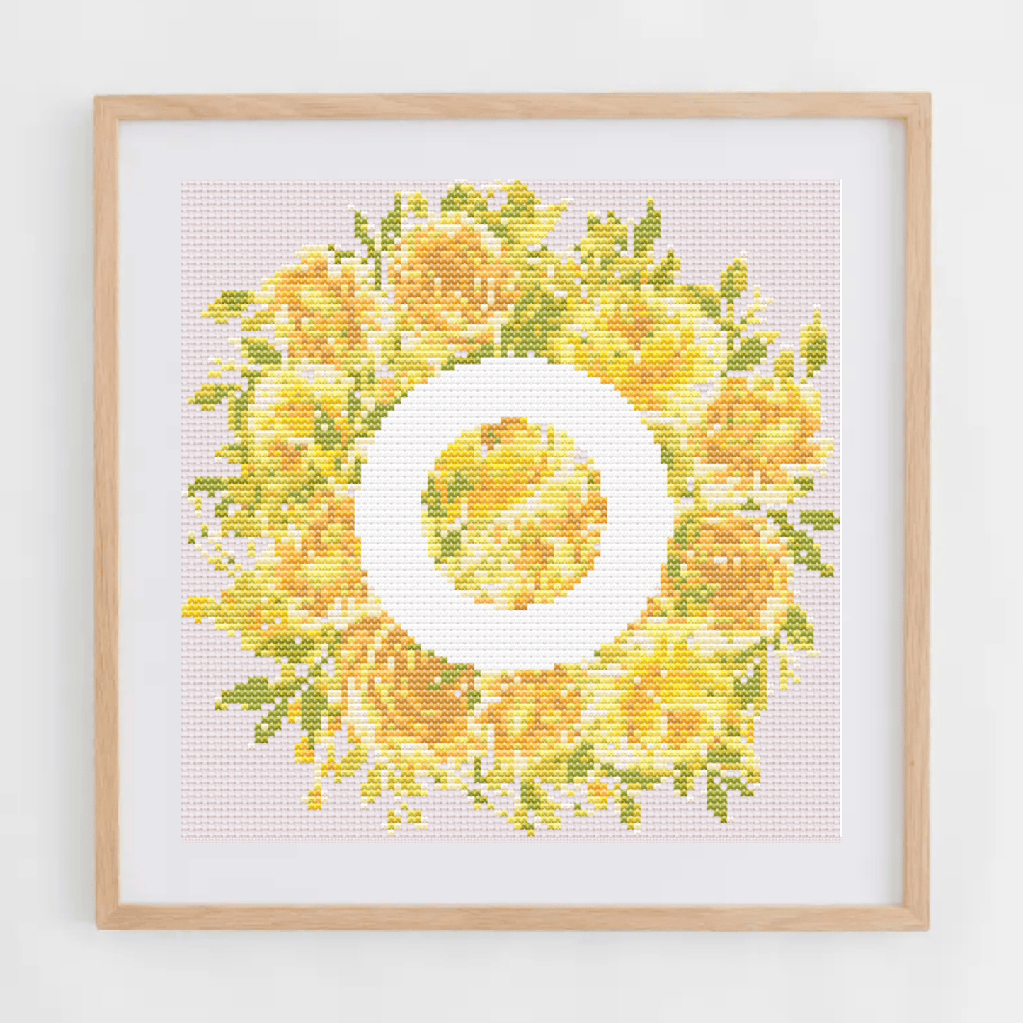 Initial Cross Stitch Pattern With Yellow Flowers in PDF | Floral & Modern Monogram Cross Stitch Chart To Download | Letters Cross Stitch PDF