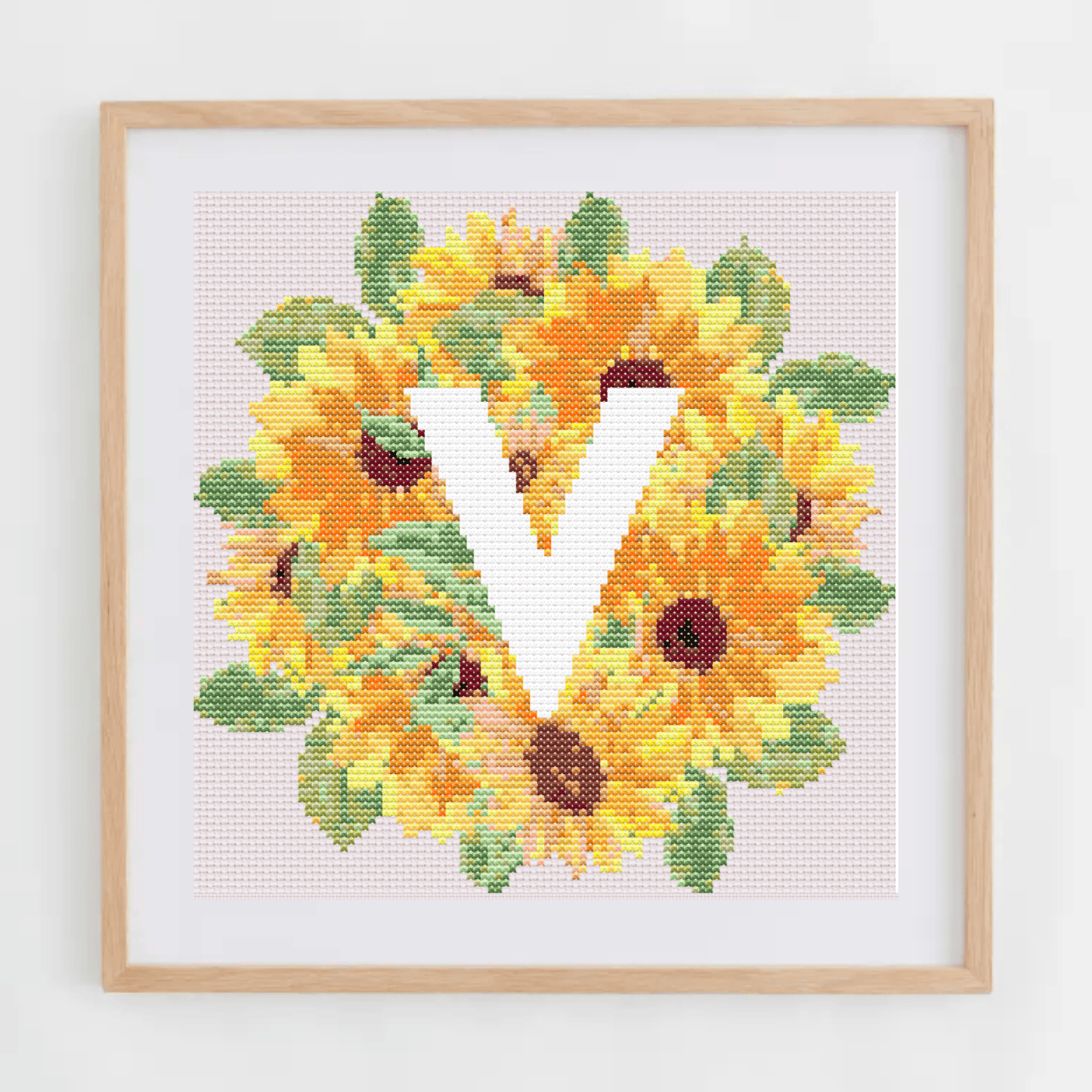 Initial Cross Stitch Pattern | Letter With Sunflower Cross Stitch Chart | Cross Stitch Monogram PDF
