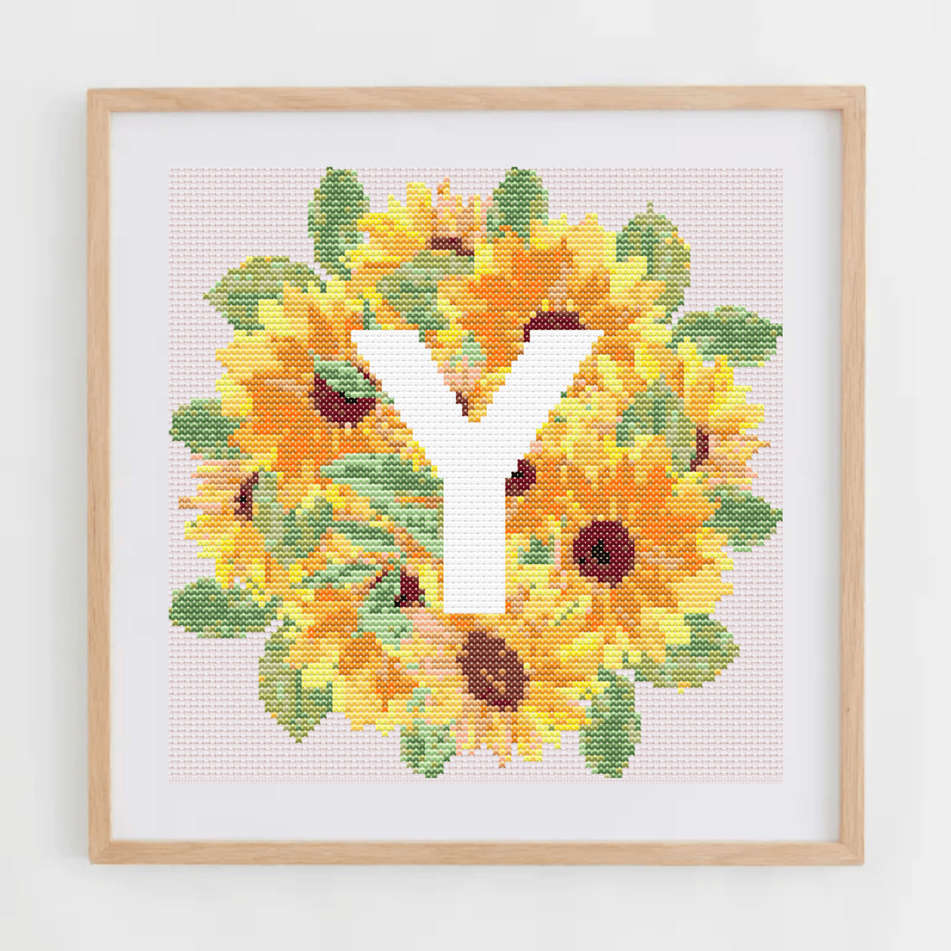 Initial Cross Stitch Pattern | Letter With Sunflower Cross Stitch Chart | Cross Stitch Monogram PDF