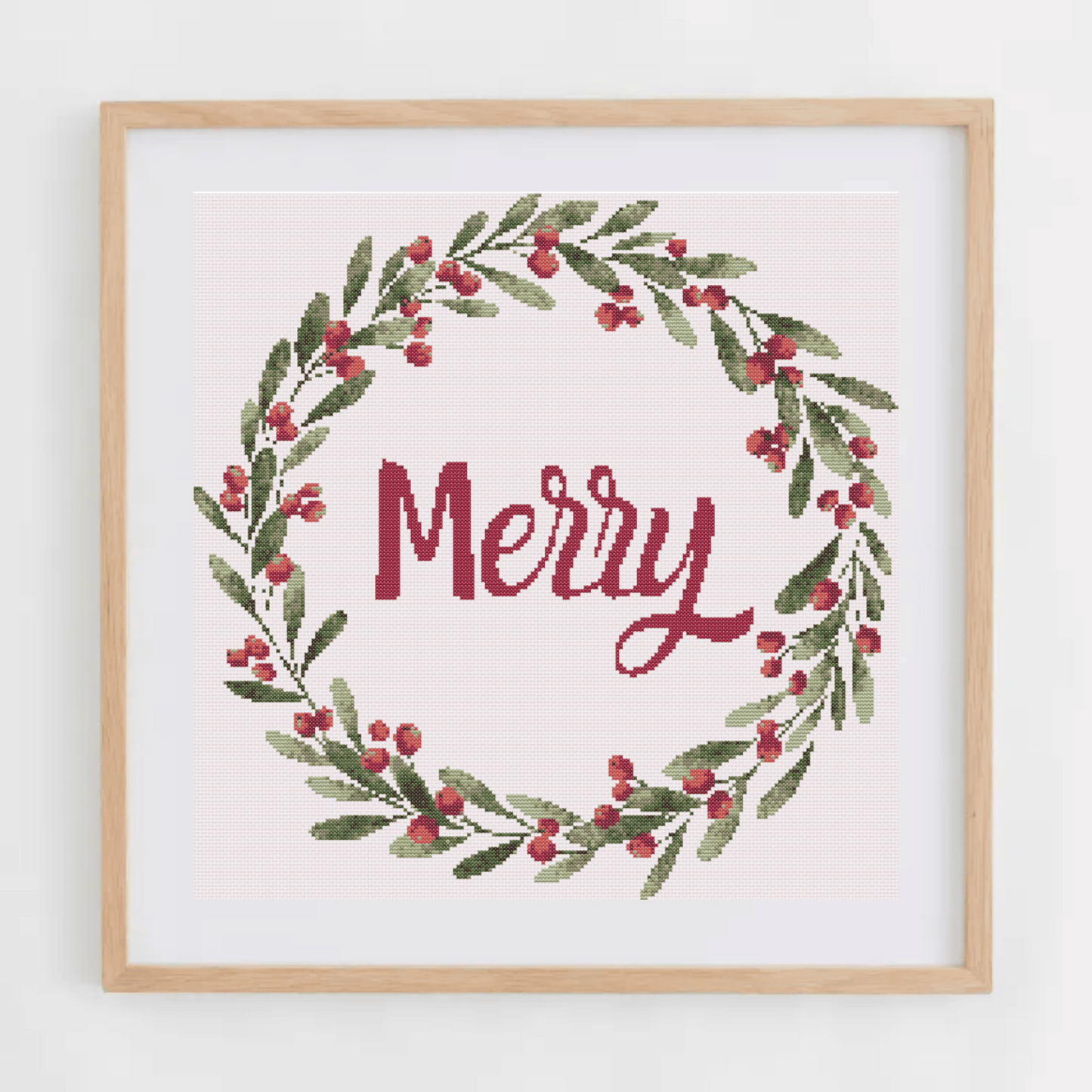 Merry Christmas Wreath Cross Stitch Pattern | Christmas Wreath Cross Stitch Chart | Christmas Cross Stitch Pattern