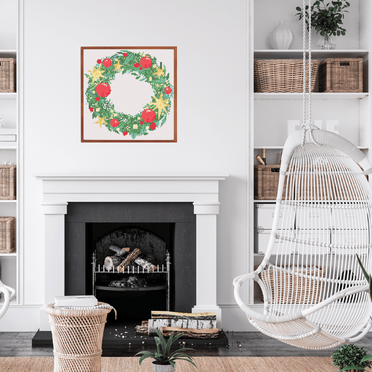 Stars and Balls Christmas Wreath Cross Stitch Pattern | Christmas Wreath Cross Stitch Chart | Christmas Cross Stitch PDF