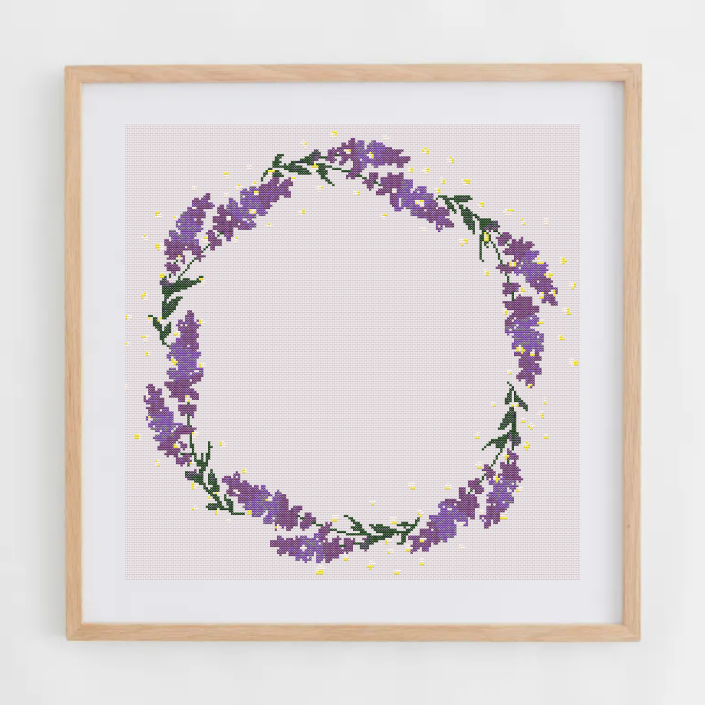 Lavender Wreath Cross Stitch Pattern | Flower Wreath Cross Stitch Chart PDF