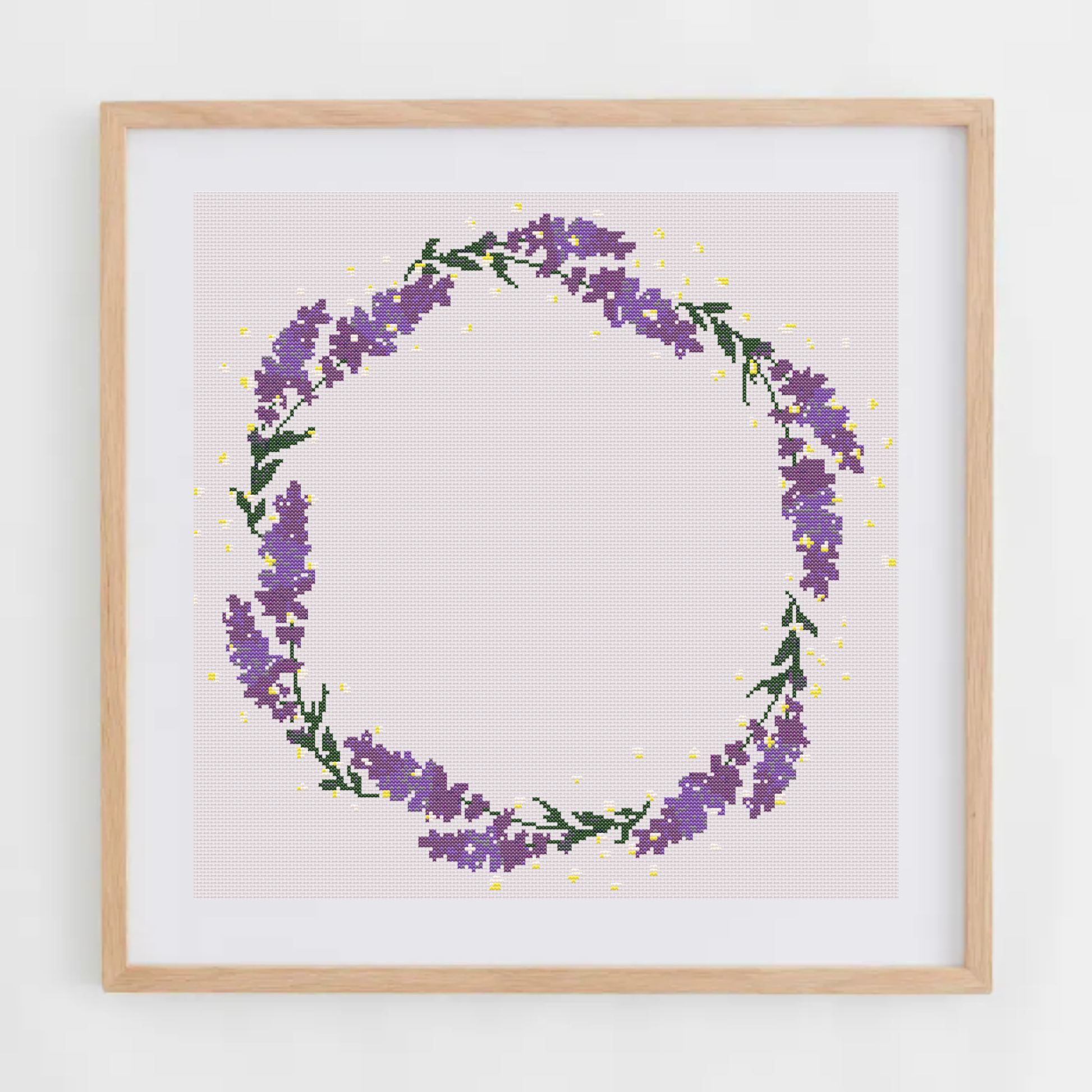 Lavender Wreath Cross Stitch Pattern | Flower Wreath Cross Stitch Chart PDF