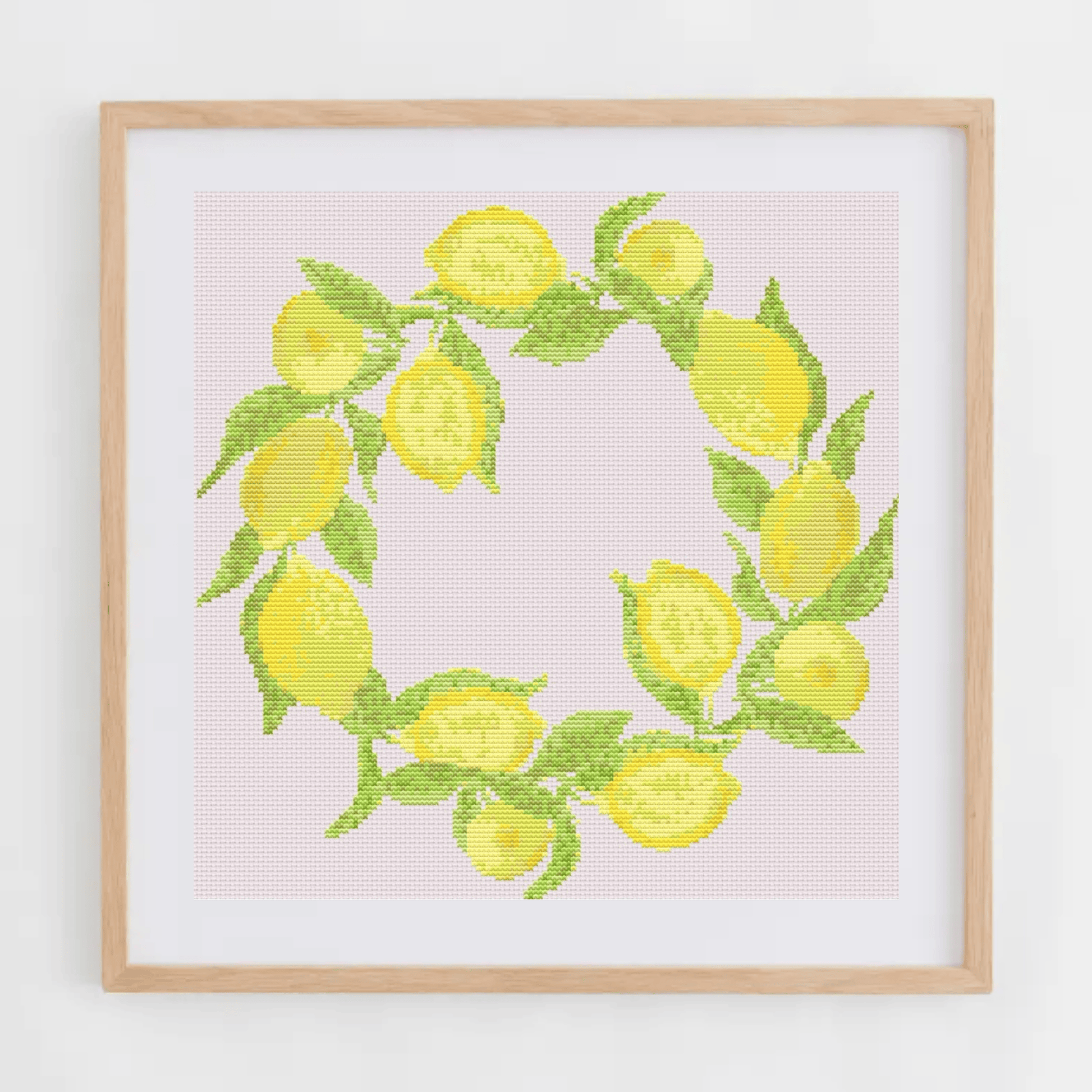 Lemon wreath cross-stitch pattern | Fruit wreath cross stitch charts | Modern and pretty cross stitch charts PDF
