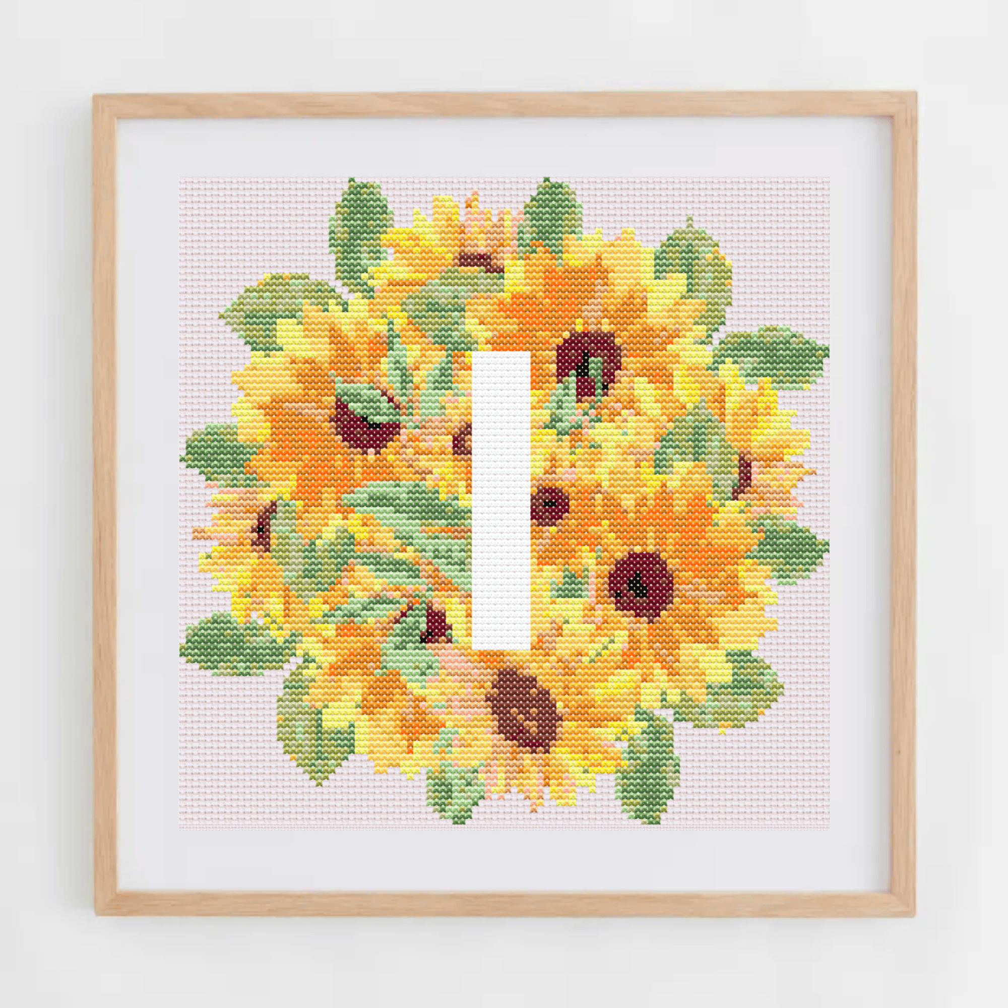Initial Cross Stitch Pattern | Letter With Sunflower Cross Stitch Chart | Cross Stitch Monogram PDF
