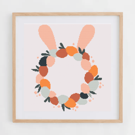 Easter wreath cross-stitch pattern with bunny ears | Easter cross stitch patterns | Modern and pretty cross stitch ideas