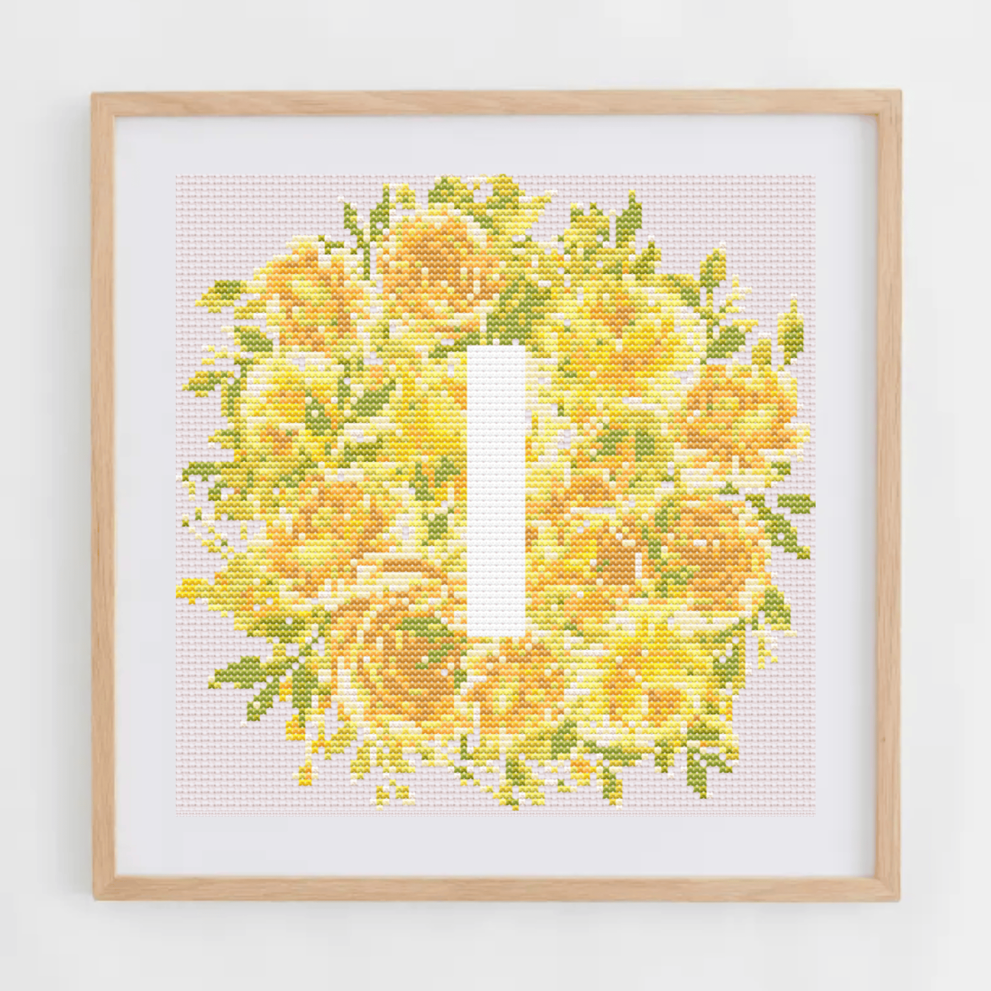 Initial Cross Stitch Pattern With Yellow Flowers in PDF | Floral & Modern Monogram Cross Stitch Chart To Download | Letters Cross Stitch PDF