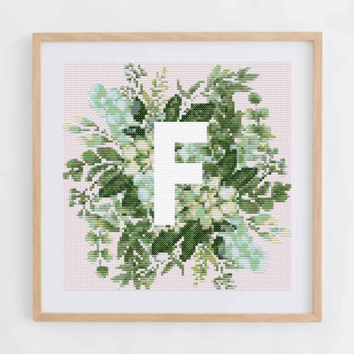 Monogram Cross-Stitch Pattern With Green Bouquet | Initial Cross Stitch Chart With Flowers and Leaves | Cross Stitch PDF