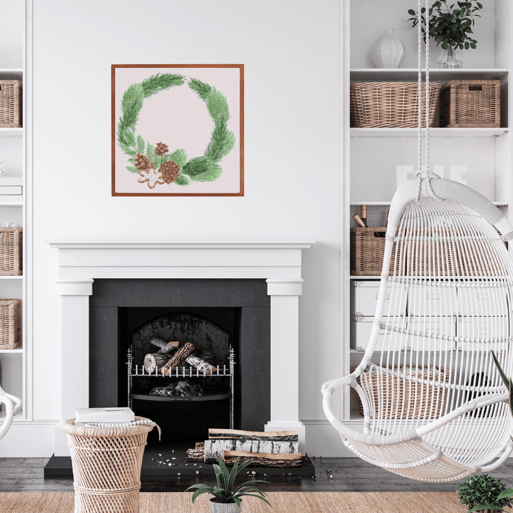 Pinecones Christmas Wreath Cross Stitch Pattern | Christmas Wreath Cross Stitch Chart | Christmas Cross Stitch Pattern