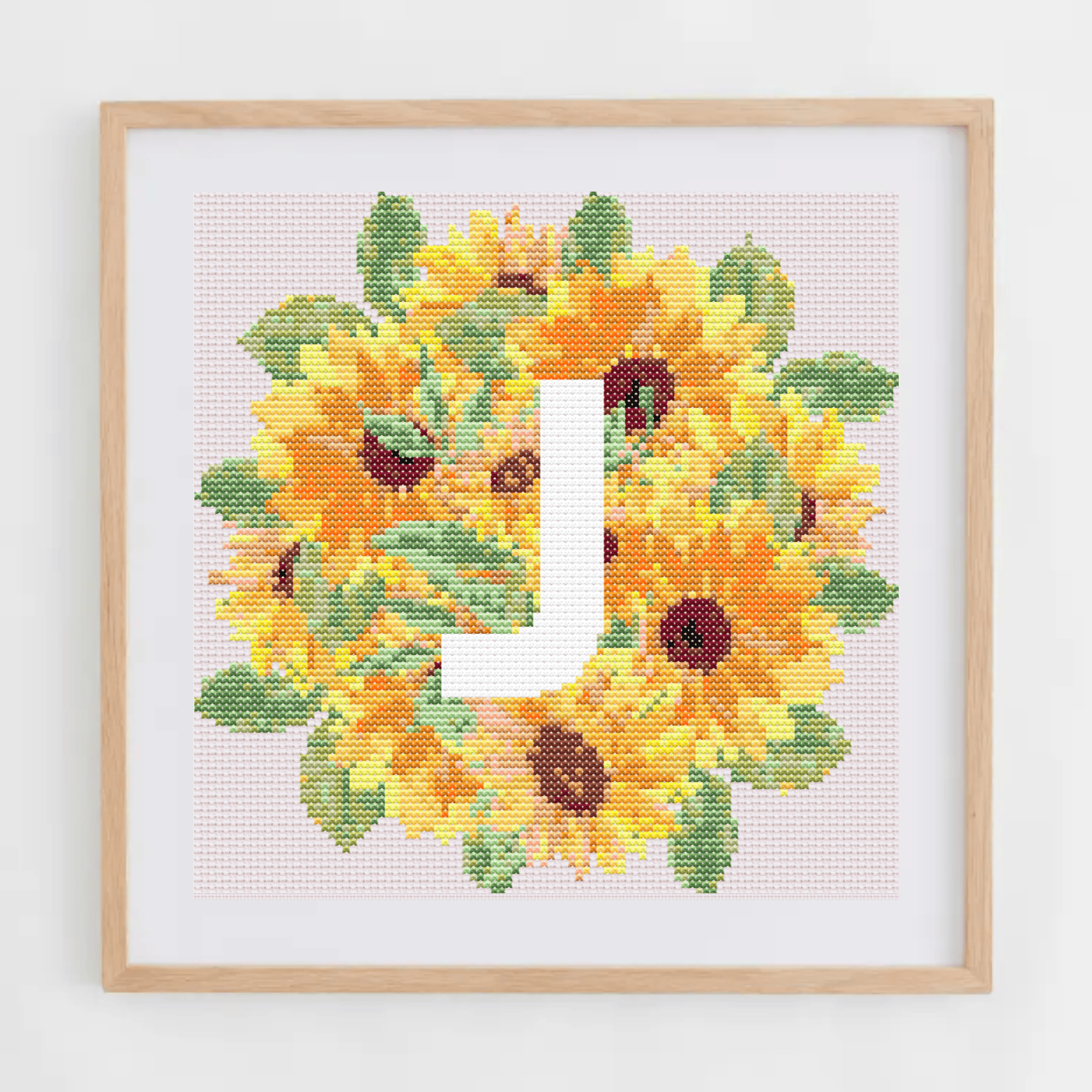 Initial Cross Stitch Pattern | Letter With Sunflower Cross Stitch Chart | Cross Stitch Monogram PDF