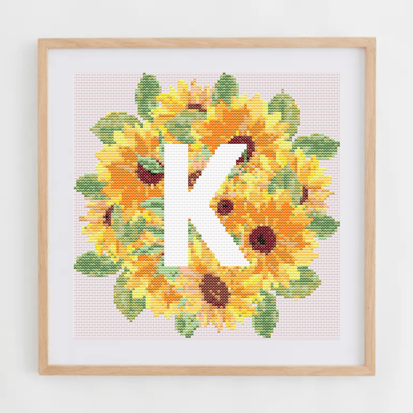 Initial Cross Stitch Pattern | Letter With Sunflower Cross Stitch Chart | Cross Stitch Monogram PDF