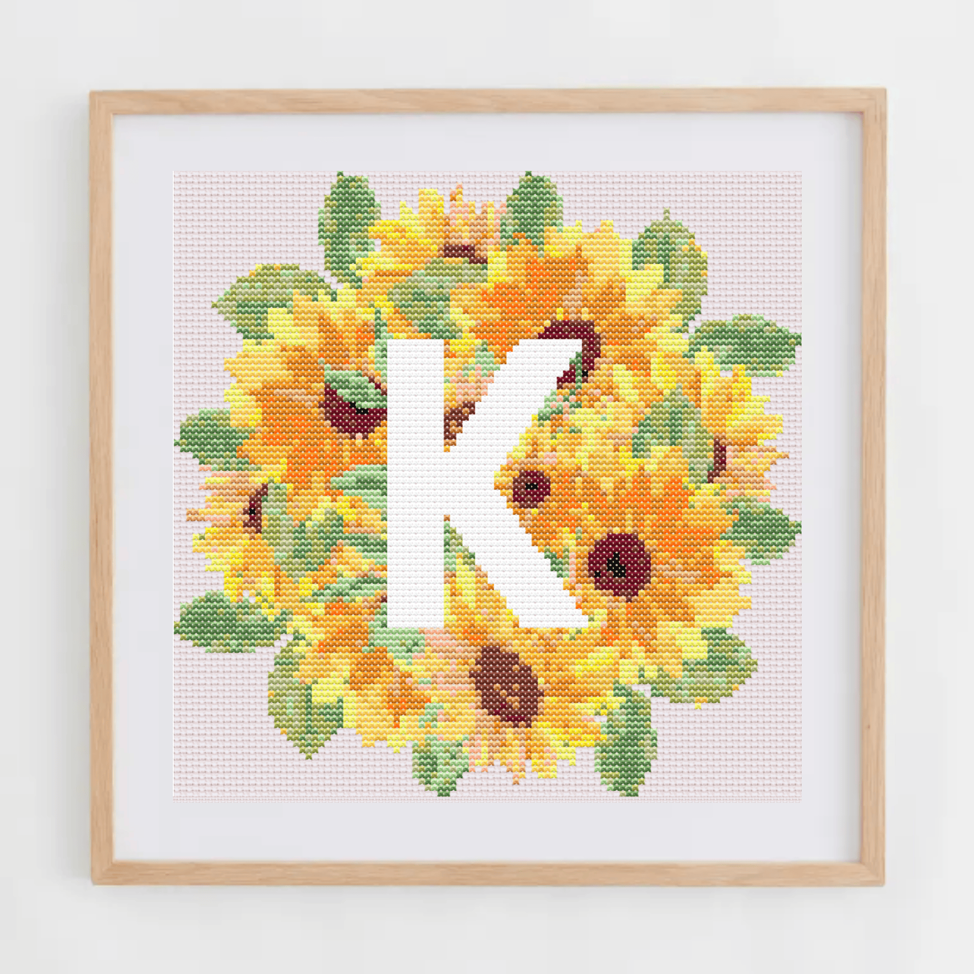 Initial Cross Stitch Pattern | Letter With Sunflower Cross Stitch Chart | Cross Stitch Monogram PDF