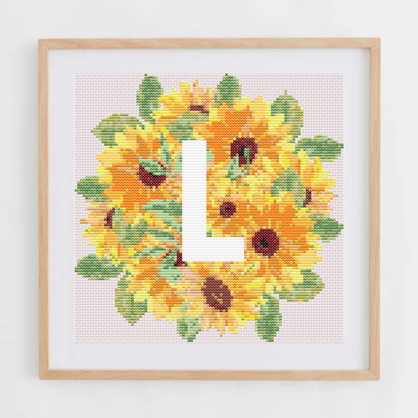 Initial Cross Stitch Pattern | Letter With Sunflower Cross Stitch Chart | Cross Stitch Monogram PDF
