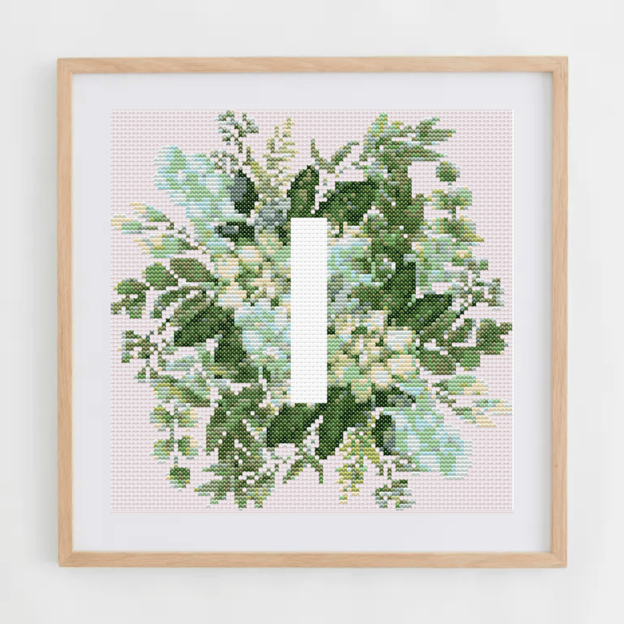 Monogram Cross-Stitch Pattern With Green Bouquet | Initial Cross Stitch Chart With Flowers and Leaves | Cross Stitch PDF