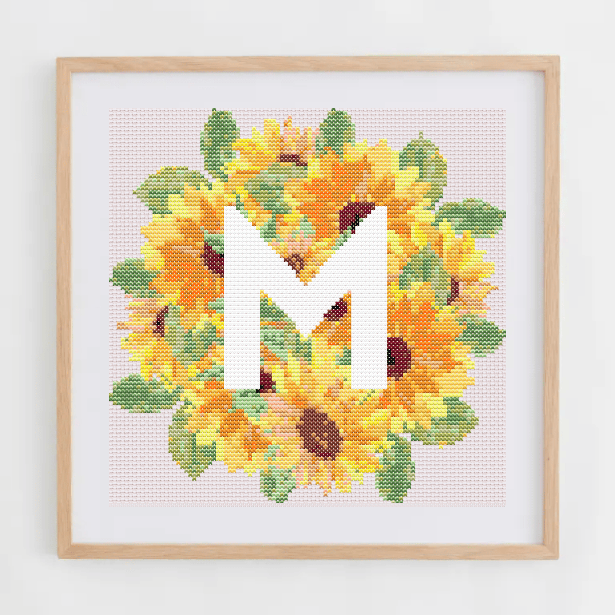 Initial Cross Stitch Pattern | Letter With Sunflower Cross Stitch Chart | Cross Stitch Monogram PDF