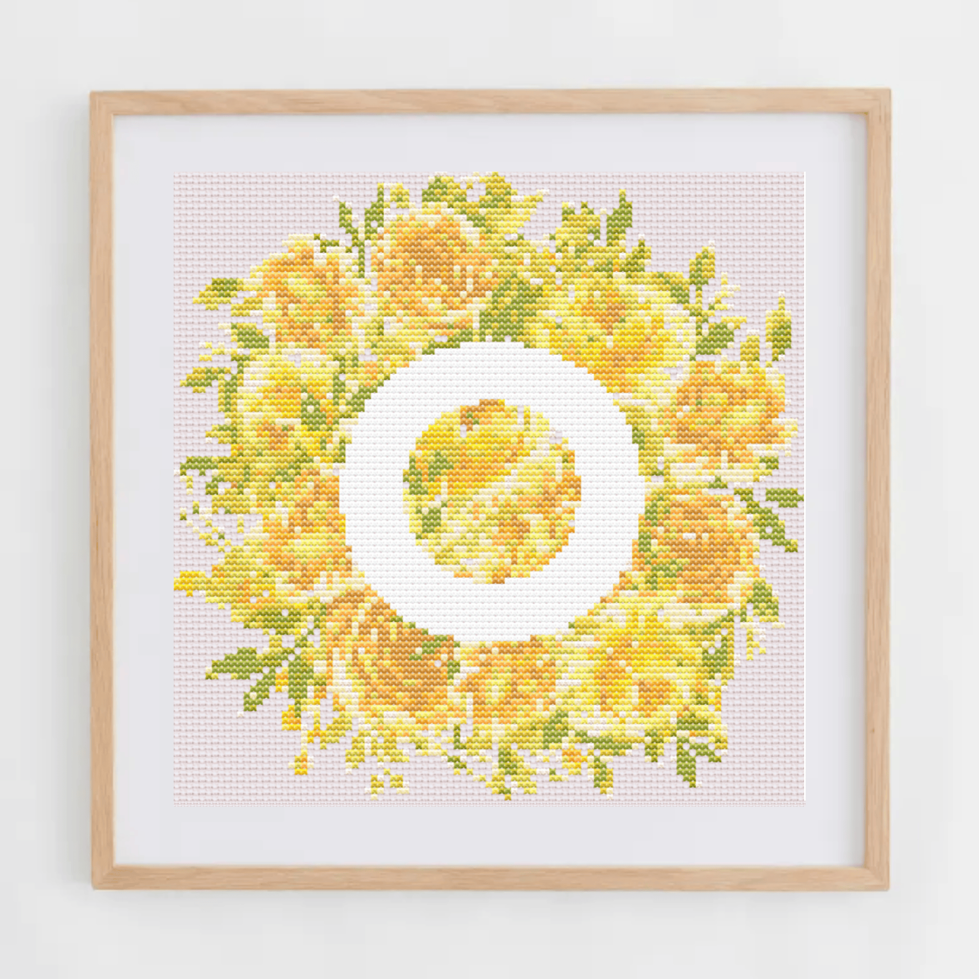 Initial Cross Stitch Pattern With Yellow Flowers in PDF | Floral & Modern Monogram Cross Stitch Chart To Download | Letters Cross Stitch PDF