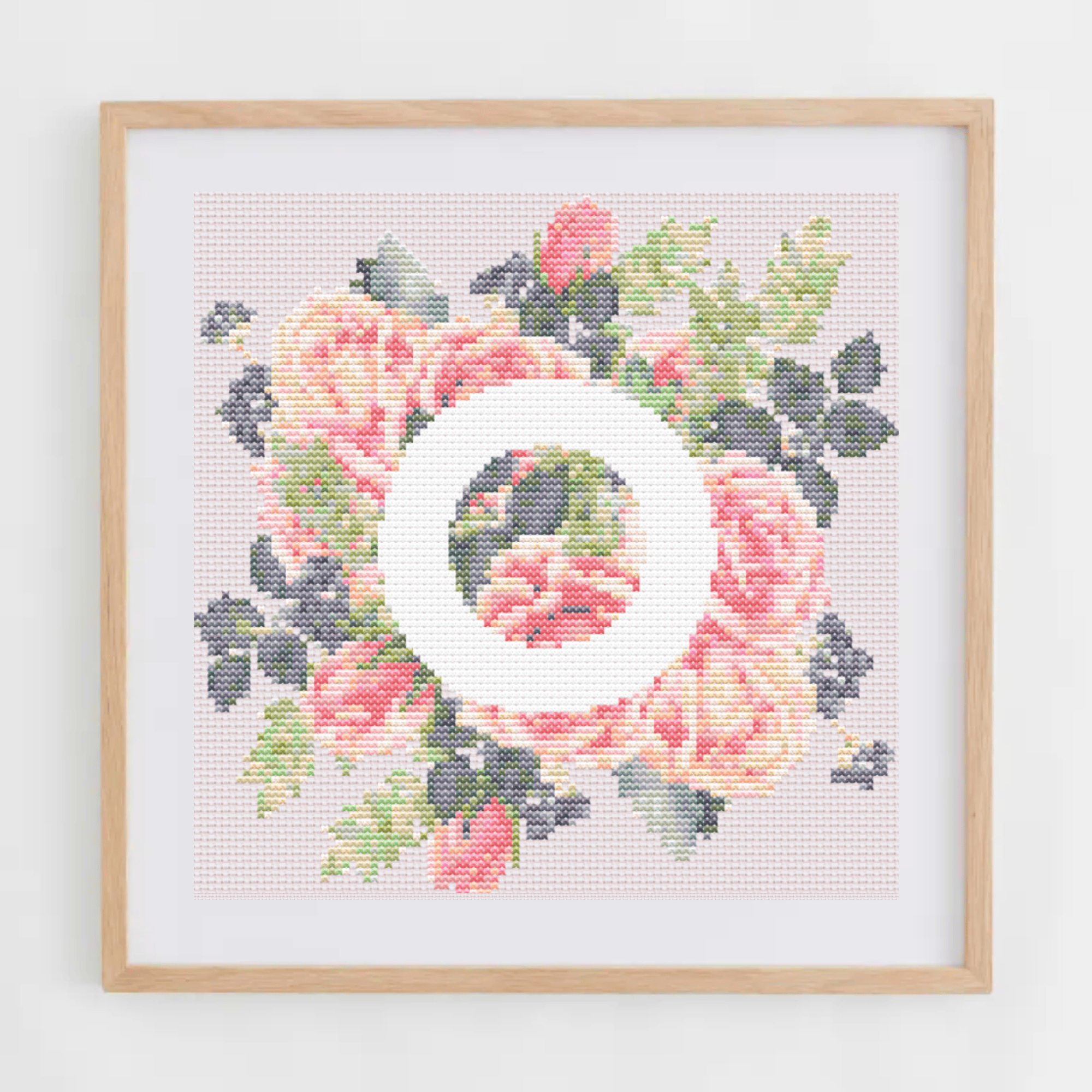 Monogram Cross-Stitch Pattern With Pink Roses | Initial Cross Stitch Chart PDF