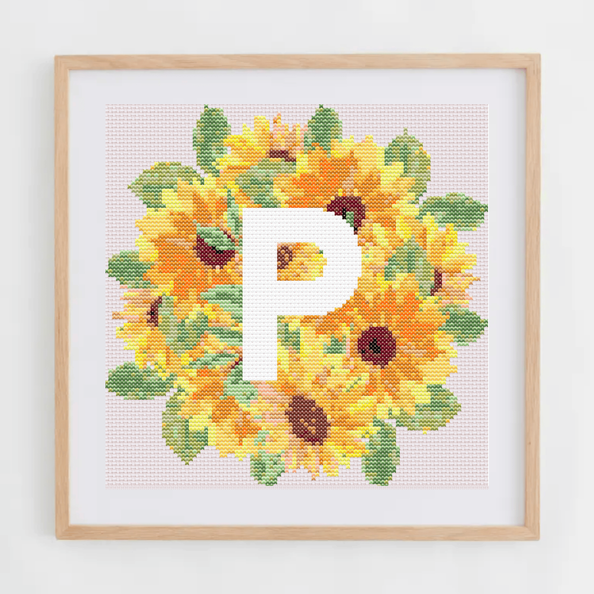 Initial Cross Stitch Pattern | Letter With Sunflower Cross Stitch Chart | Cross Stitch Monogram PDF