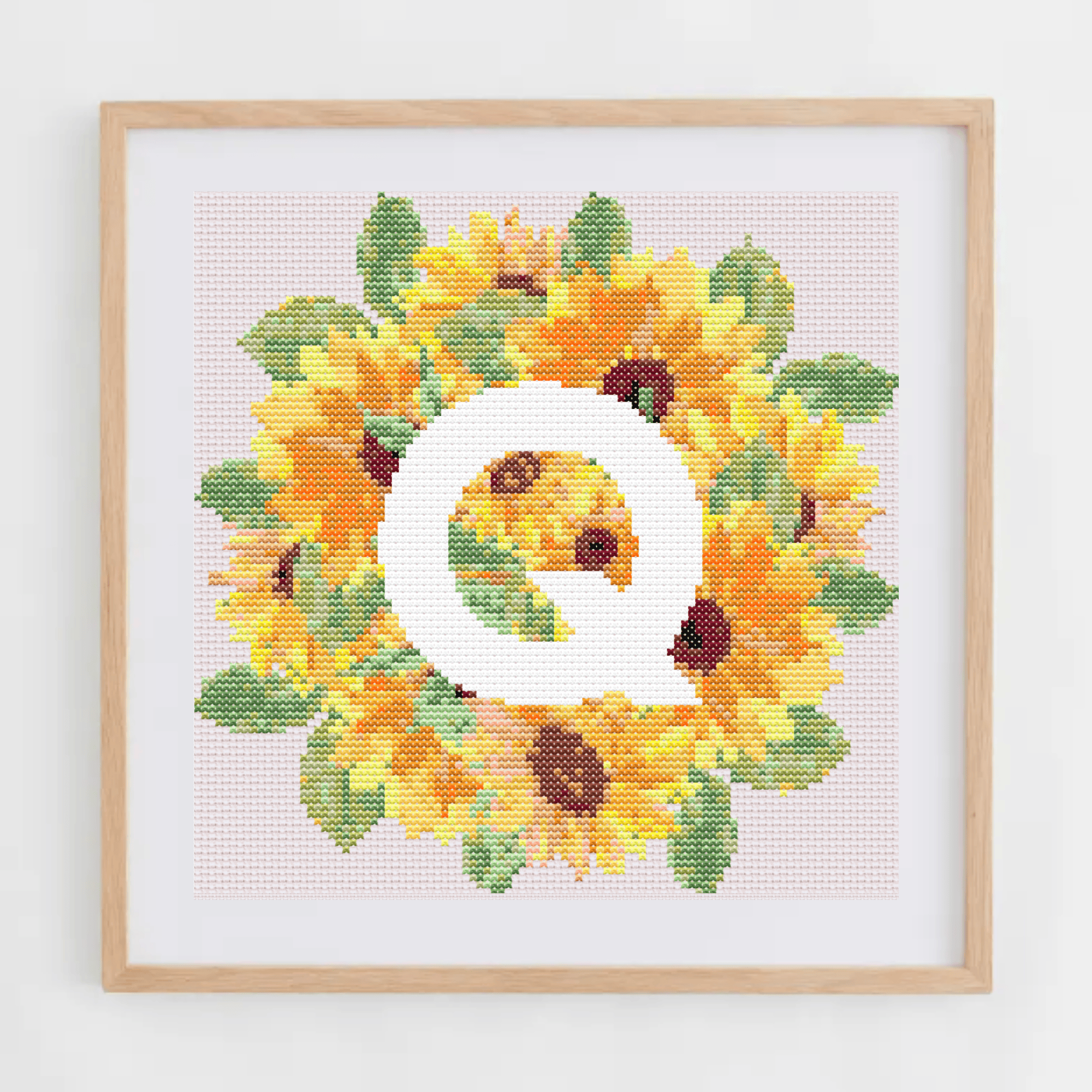 Initial Cross Stitch Pattern | Letter With Sunflower Cross Stitch Chart | Cross Stitch Monogram PDF