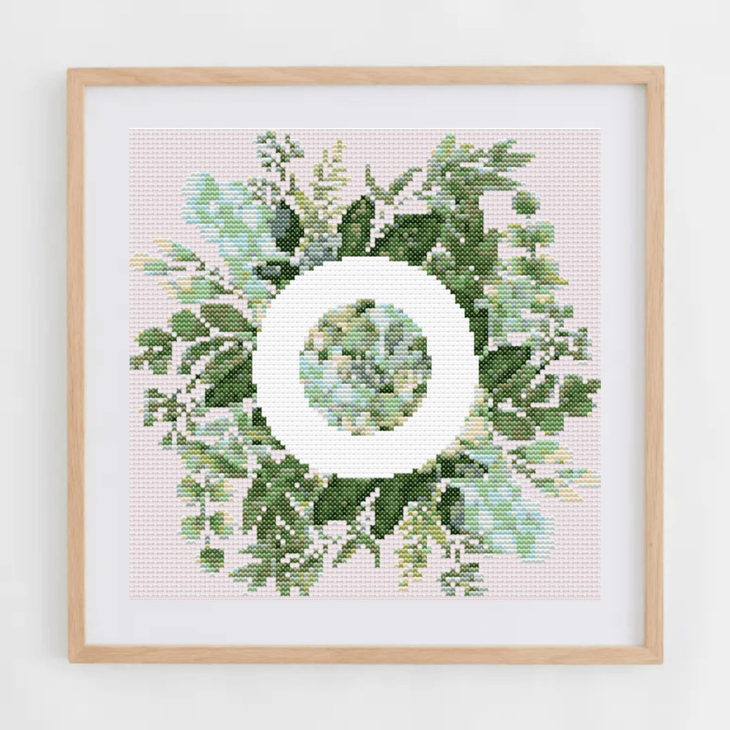 Monogram Cross-Stitch Pattern With Green Bouquet | Initial Cross Stitch Chart With Flowers and Leaves | Cross Stitch PDF