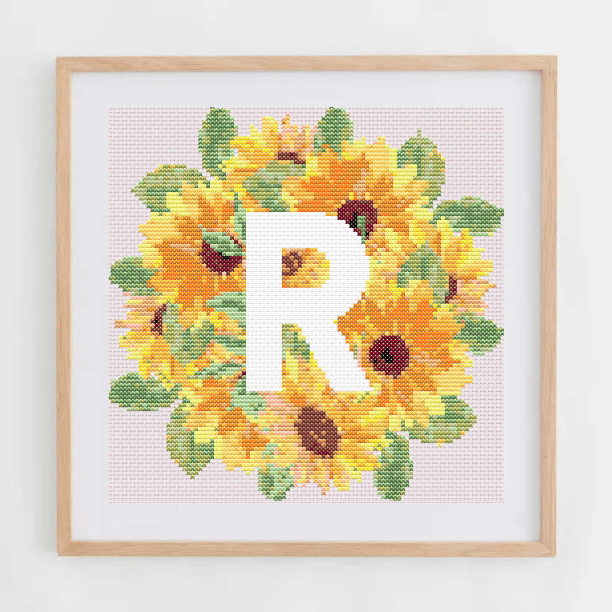 Initial Cross Stitch Pattern | Letter With Sunflower Cross Stitch Chart | Cross Stitch Monogram PDF