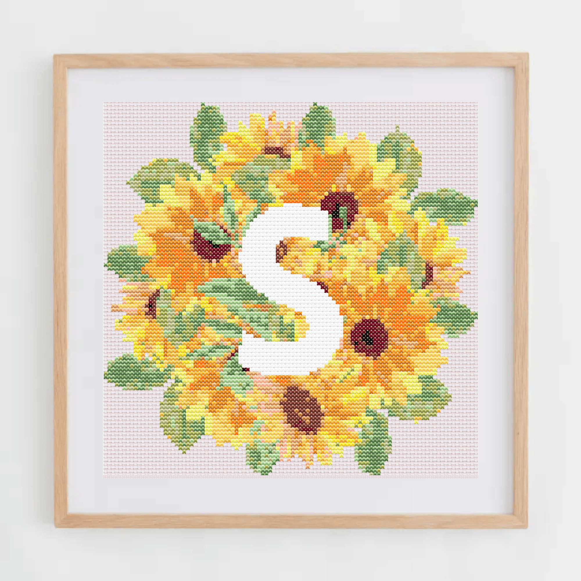 Initial Cross Stitch Pattern | Letter With Sunflower Cross Stitch Chart | Cross Stitch Monogram PDF