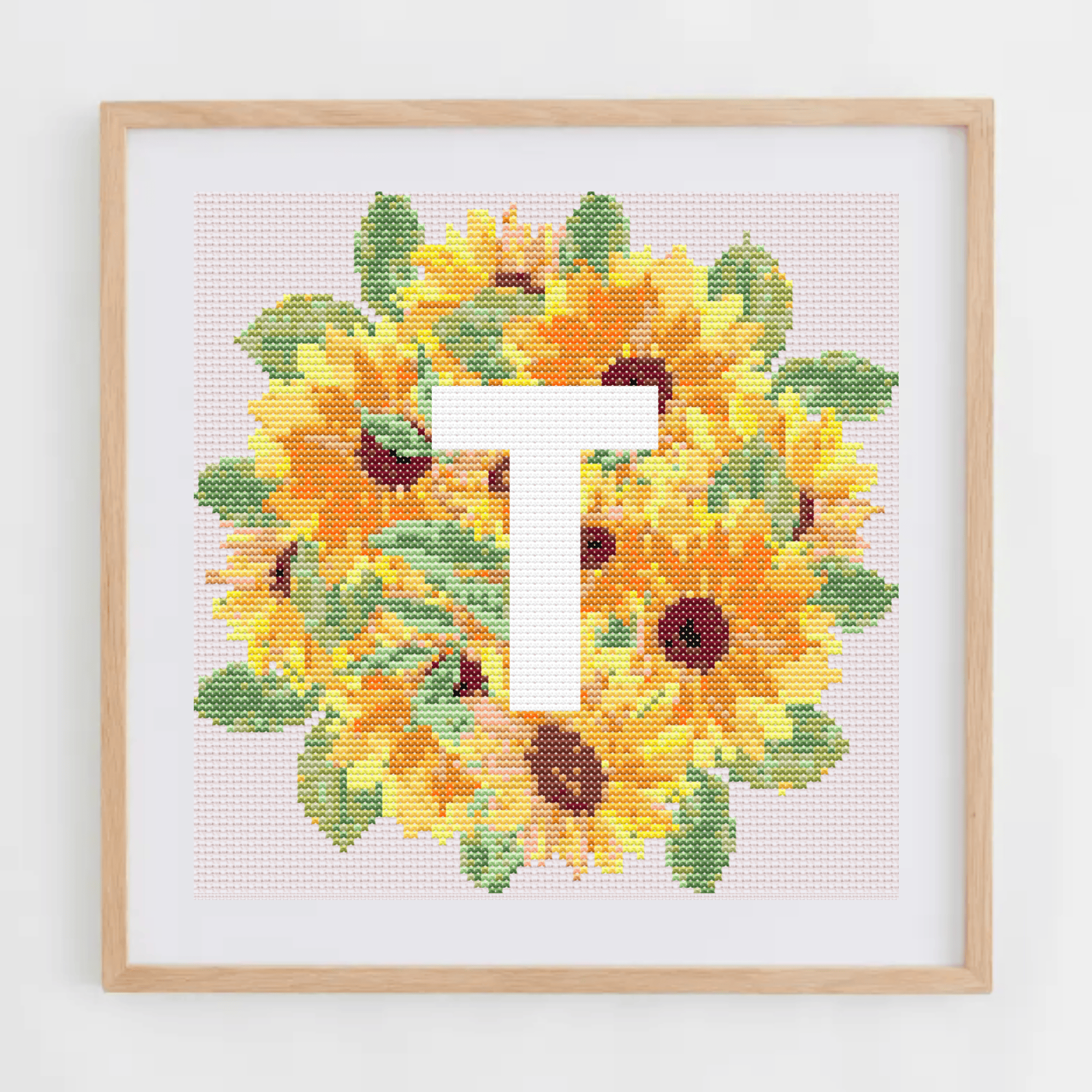 Initial Cross Stitch Pattern | Letter With Sunflower Cross Stitch Chart | Cross Stitch Monogram PDF