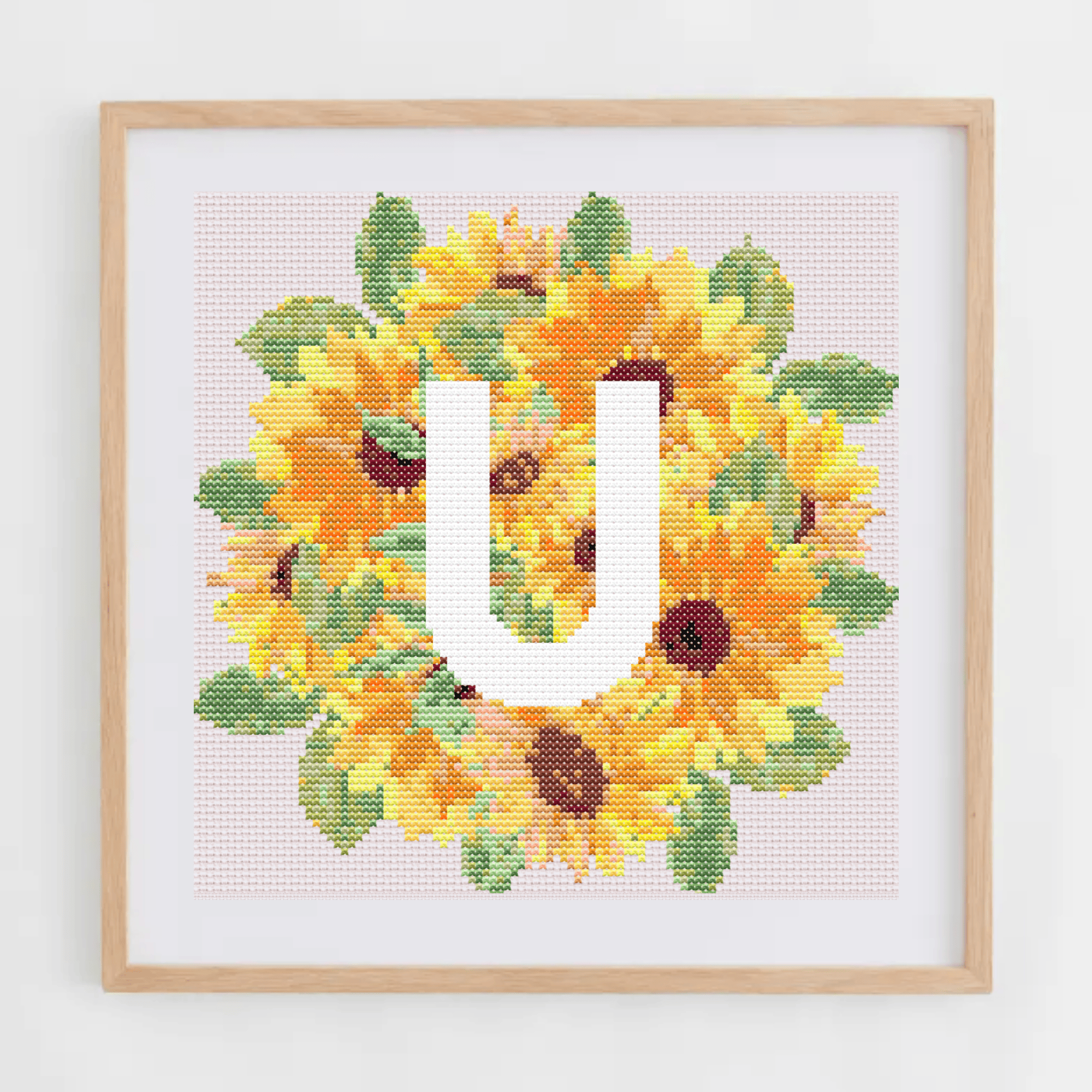 Initial Cross Stitch Pattern | Letter With Sunflower Cross Stitch Chart | Cross Stitch Monogram PDF