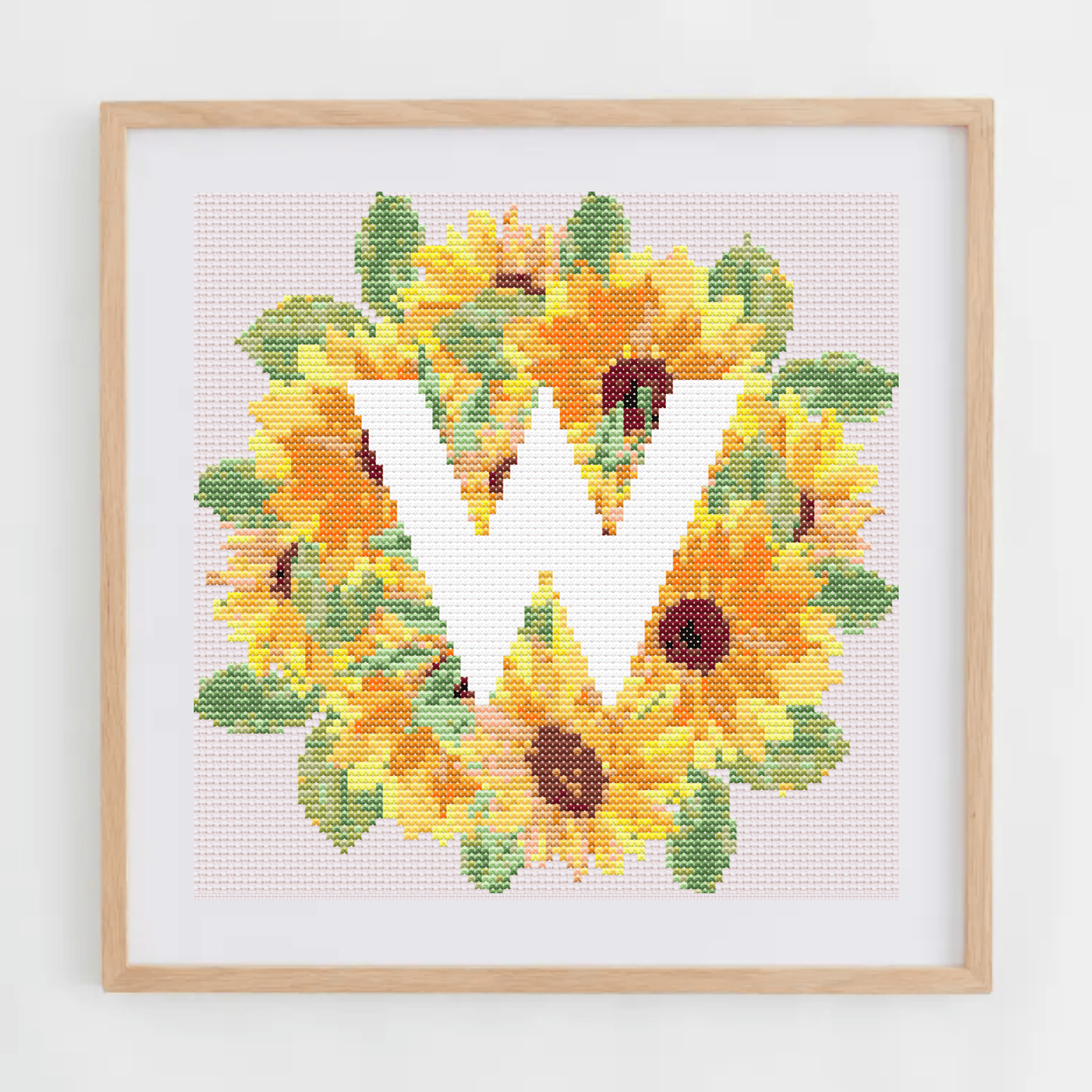 Initial Cross Stitch Pattern | Letter With Sunflower Cross Stitch Chart | Cross Stitch Monogram PDF