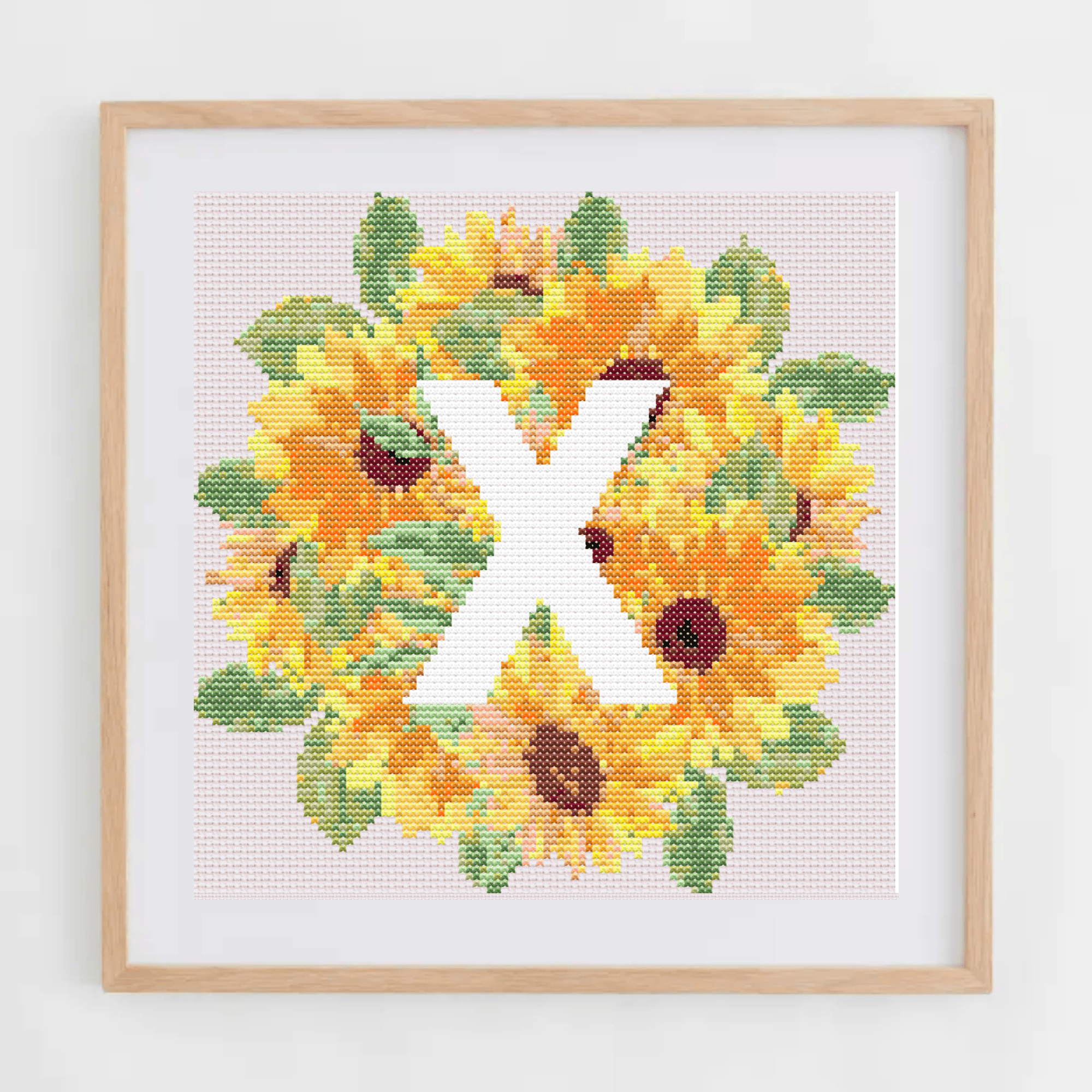 Initial Cross Stitch Pattern | Letter With Sunflower Cross Stitch Chart | Cross Stitch Monogram PDF