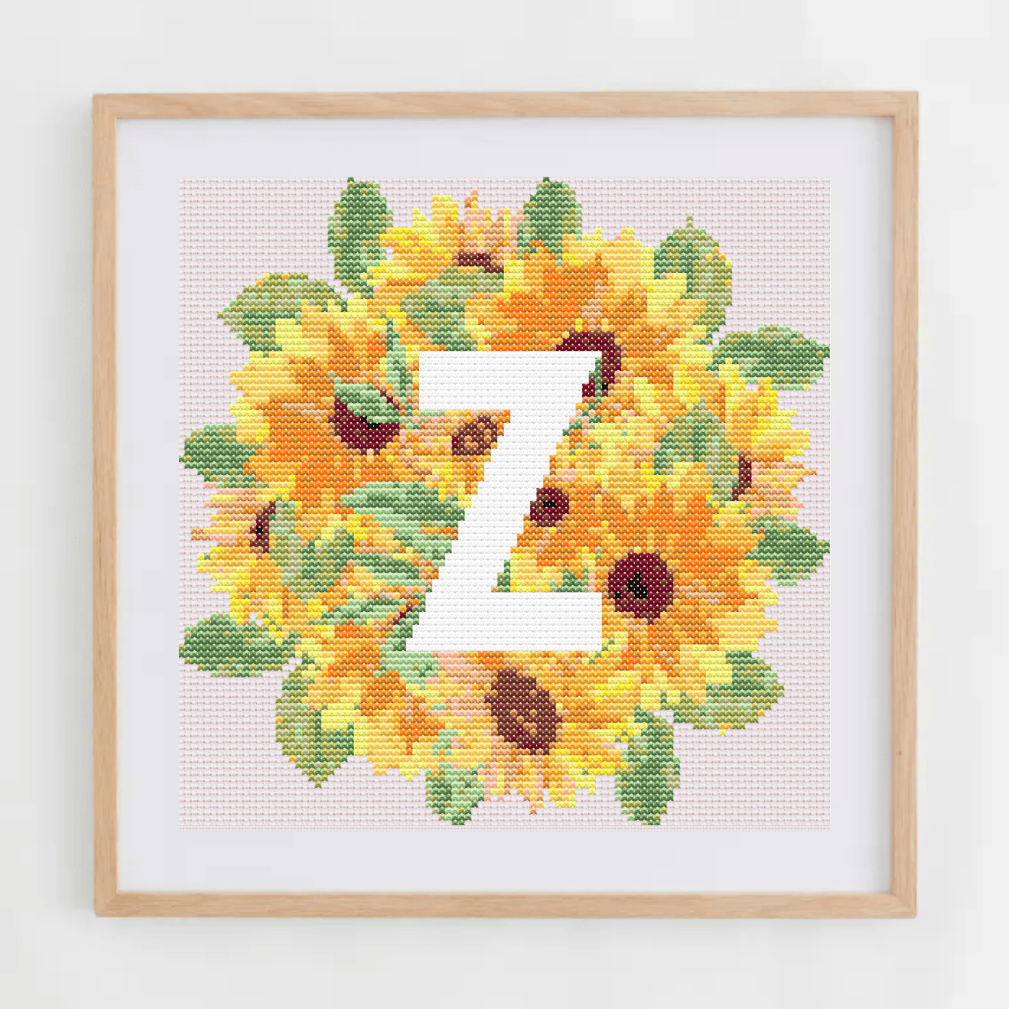 Initial Cross Stitch Pattern | Letter With Sunflower Cross Stitch Chart | Cross Stitch Monogram PDF