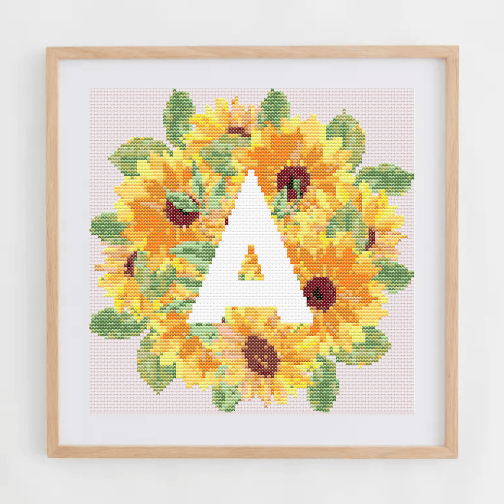 Initial Cross Stitch Pattern | Letter With Sunflower Cross Stitch Chart | Cross Stitch Monogram PDF