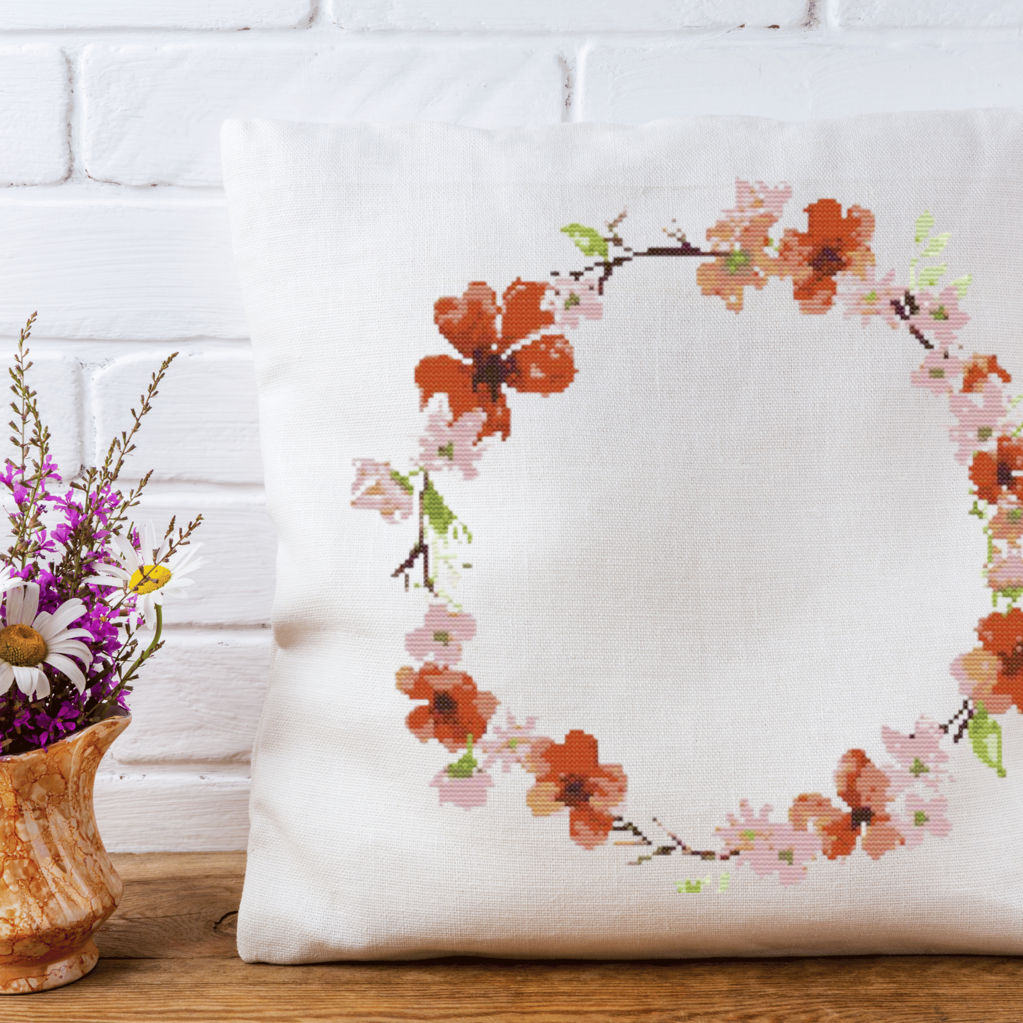 Poppies Wreath Cross Stitch Pattern | Flower Wreath Cross Stitch  Chart PDF