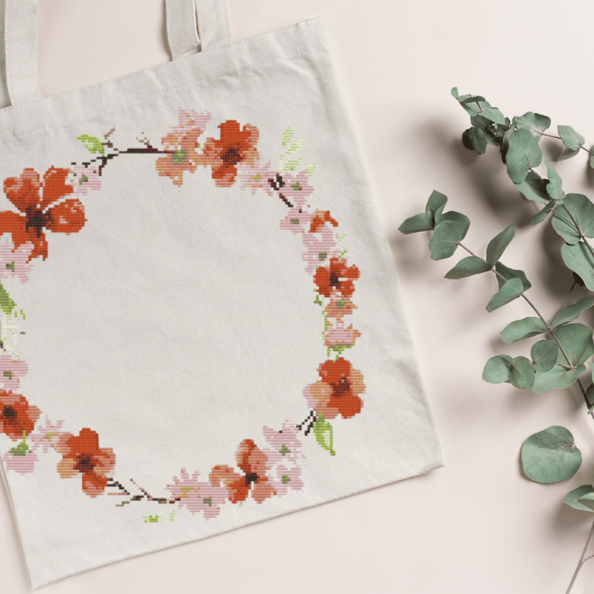 Poppies Wreath Cross Stitch Pattern | Flower Wreath Cross Stitch  Chart PDF