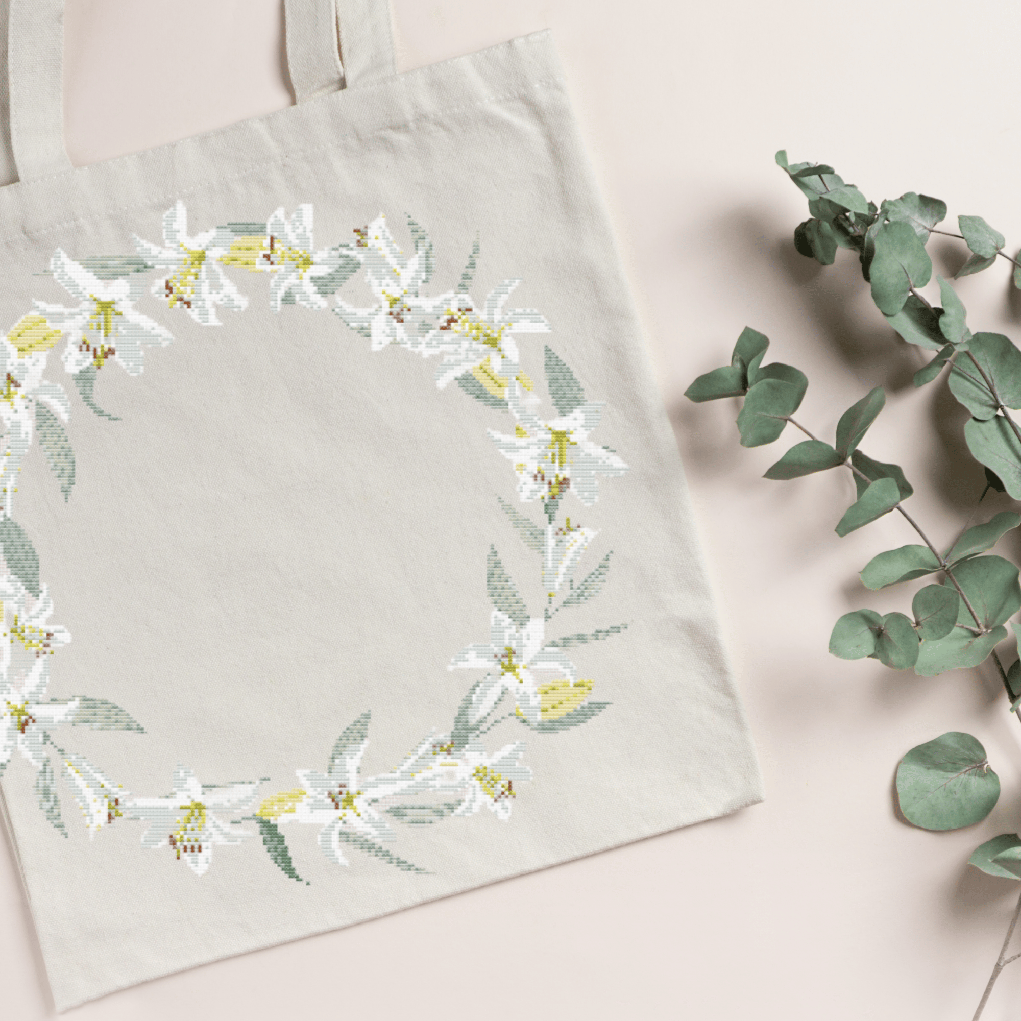 Lilies Wreath Cross Stitch Pattern | Flower Wreath Cross Stitch Chart PDF