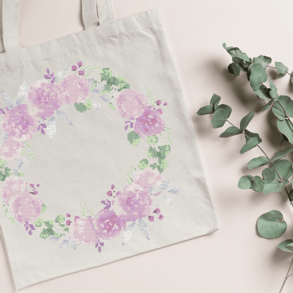 Peonies Wreath Cross Stitch Pattern | Flower Wreath Cross Stitch Chart PDF