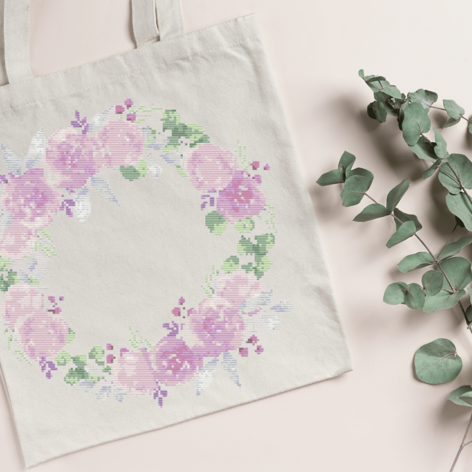 Peonies Wreath Cross Stitch Pattern | Flower Wreath Cross Stitch Chart PDF