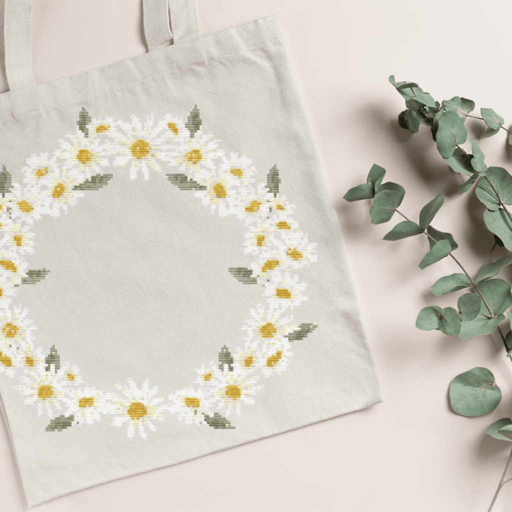 Daisies Wreath Cross Stitch Pattern | Flower Wreath Cross Stitch Chart PDF