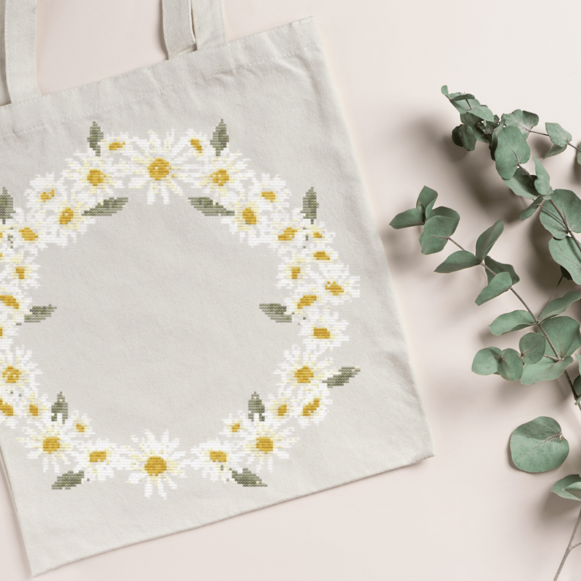 Daisies Wreath Cross Stitch Pattern | Flower Wreath Cross Stitch Chart PDF