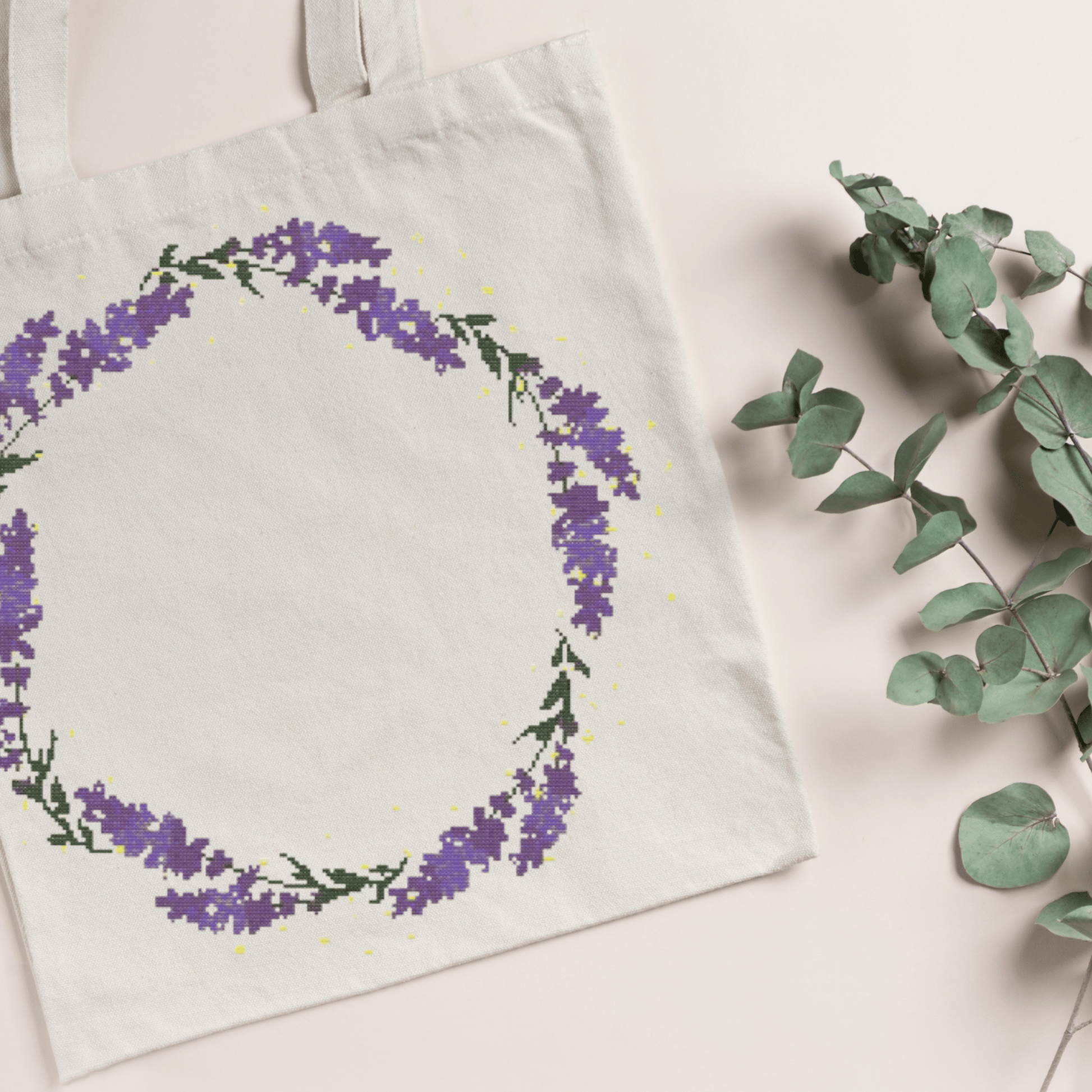 Lavender Wreath Cross Stitch Pattern | Flower Wreath Cross Stitch Chart PDF