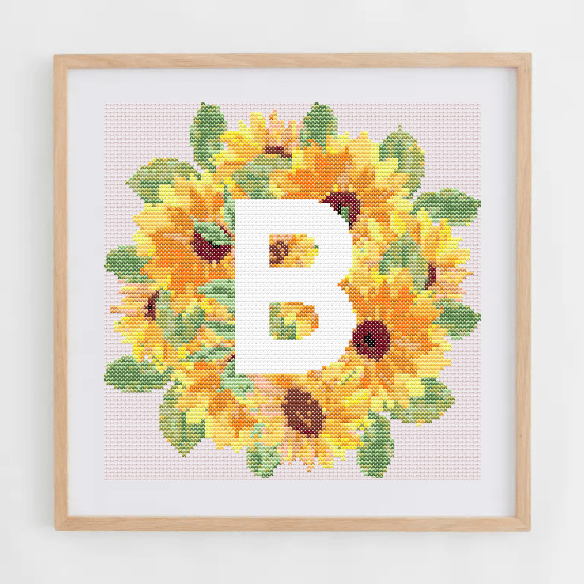 Initial Cross Stitch Pattern | Letter With Sunflower Cross Stitch Chart | Cross Stitch Monogram PDF