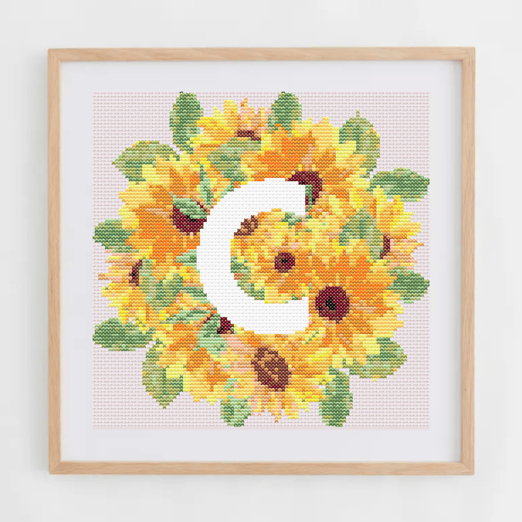 Initial Cross Stitch Pattern | Letter With Sunflower Cross Stitch Chart | Cross Stitch Monogram PDF