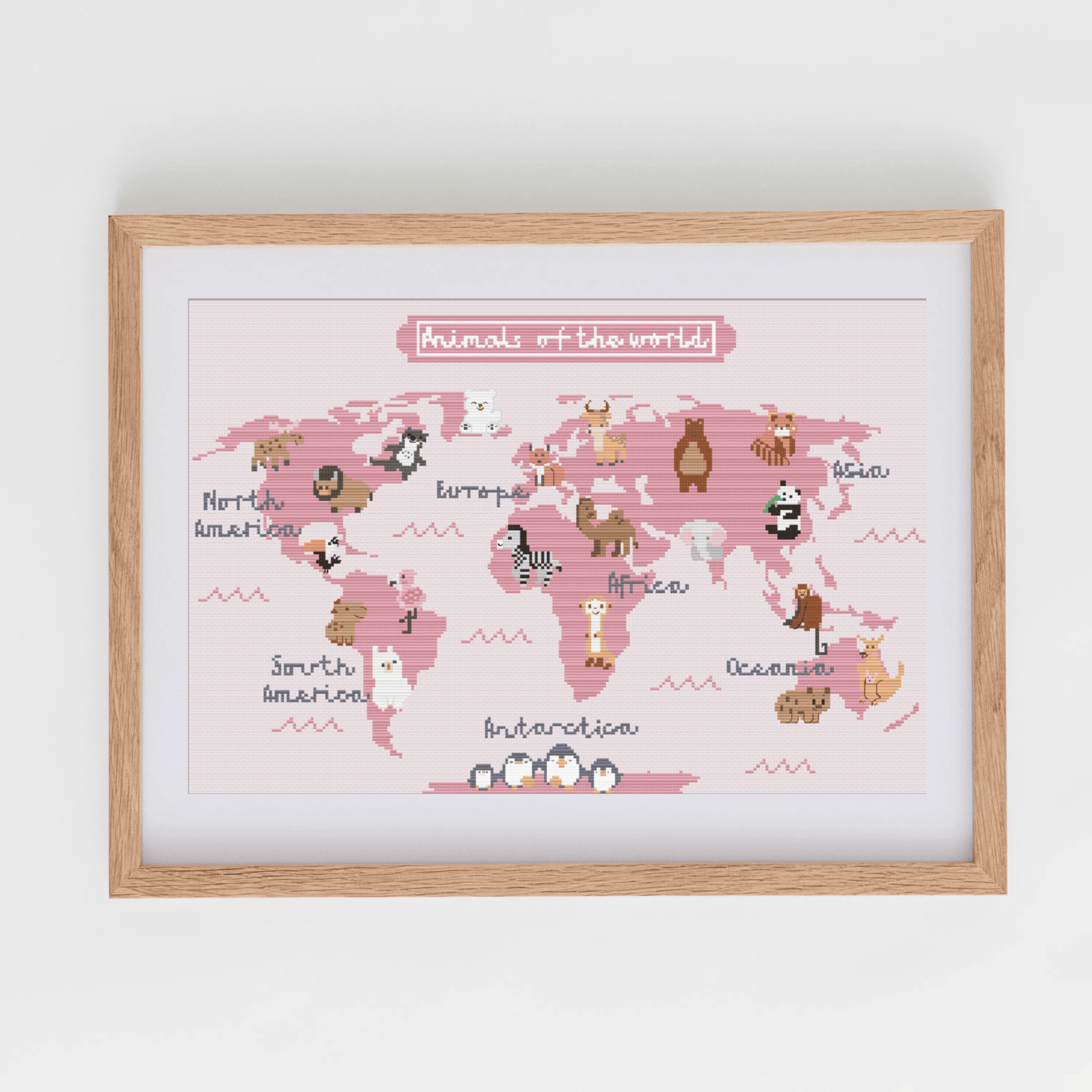 Animal mapamundi cross stitch pattern | World Map With Animals Cross Stitch | Nursery Decoration Cross Stitch