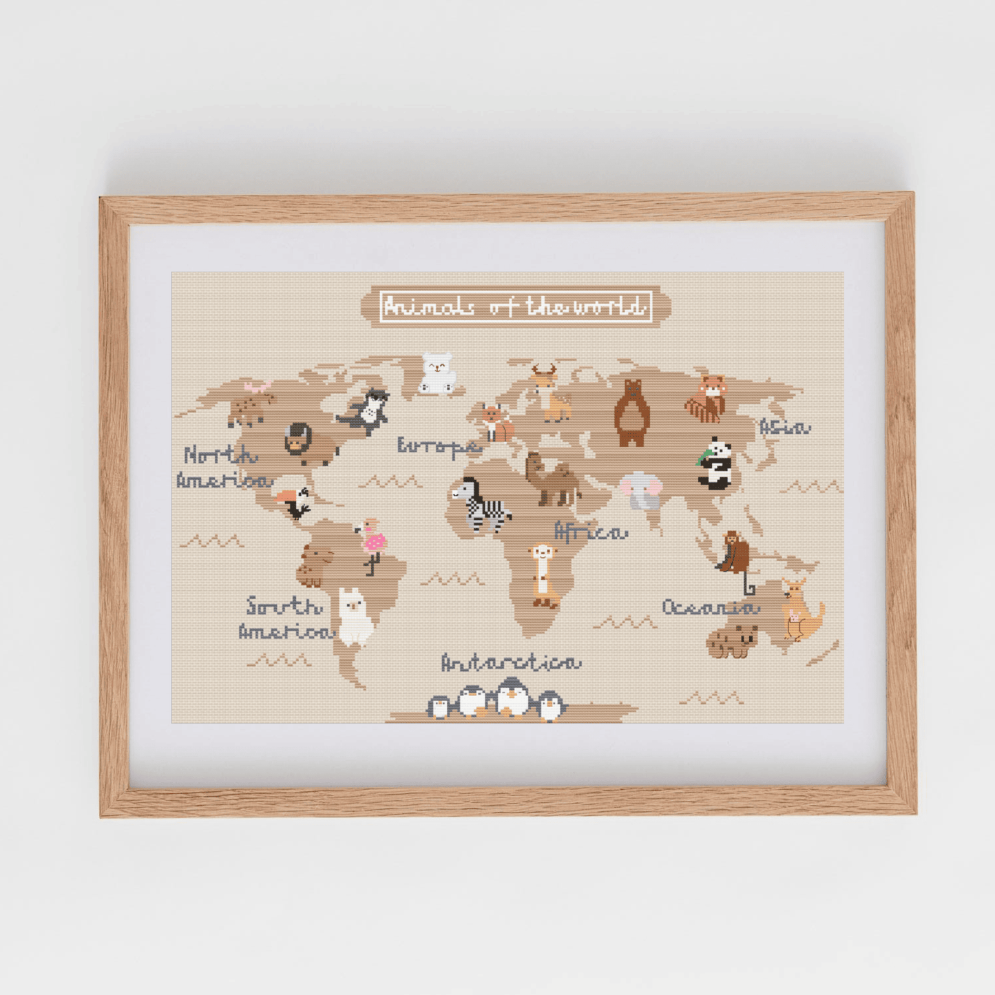 Animal mapamundi cross stitch pattern | World Map With Animals Cross Stitch | Nursery Decoration Cross Stitch
