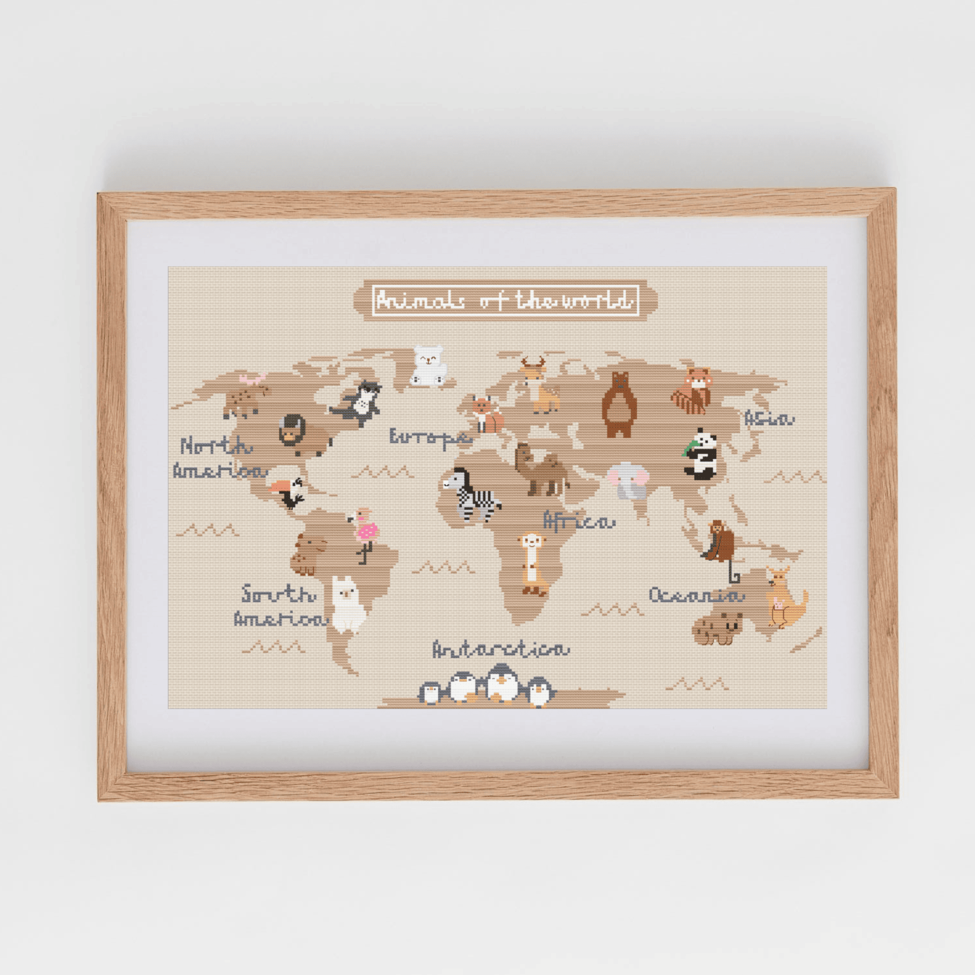 Animal mapamundi cross stitch pattern | World Map With Animals Cross Stitch | Nursery Decoration Cross Stitch