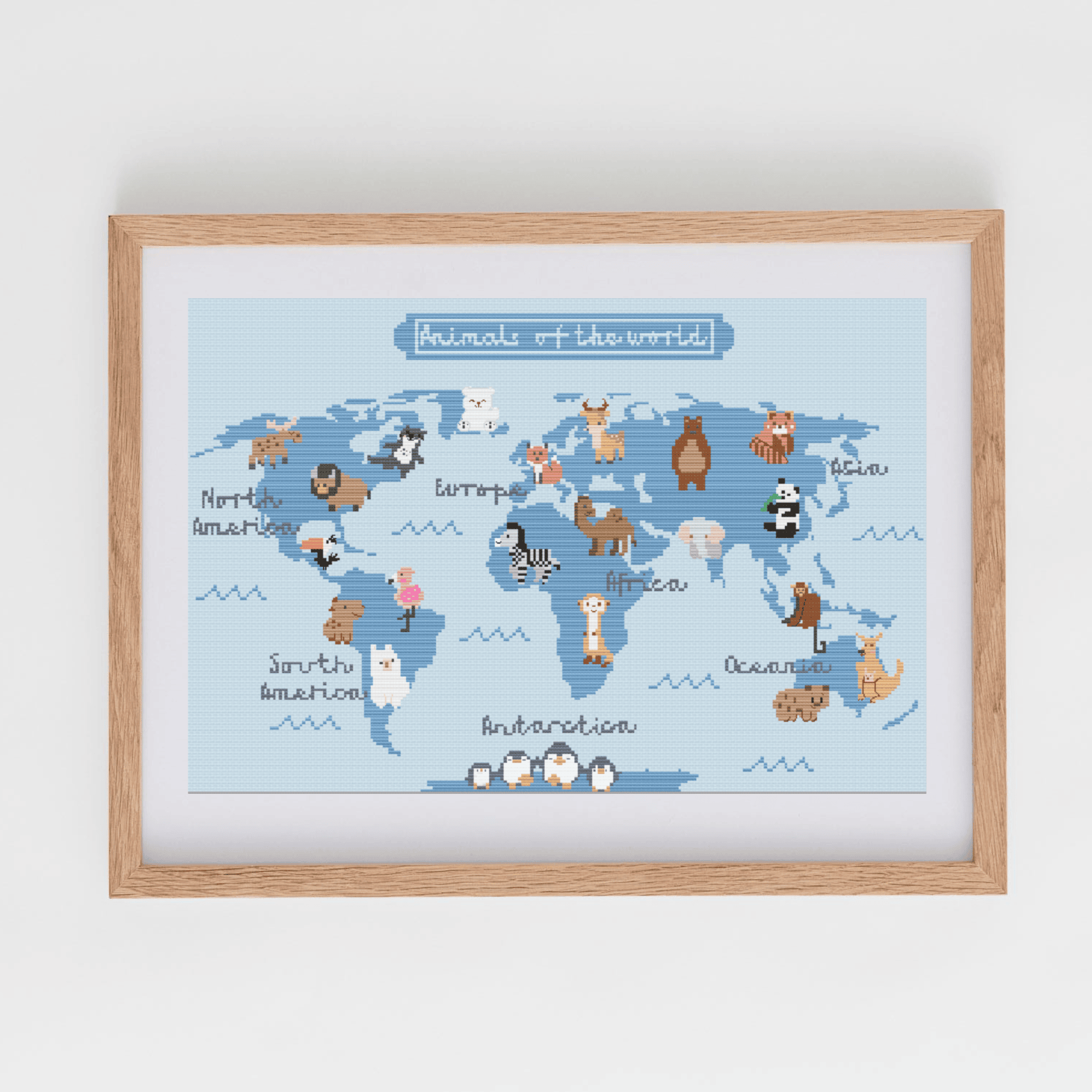 Animal mapamundi cross stitch pattern | World Map With Animals Cross Stitch | Nursery Decoration Cross Stitch