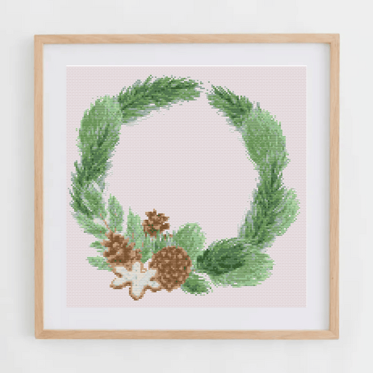 Pinecones Christmas Wreath Cross Stitch Pattern | Christmas Wreath Cross Stitch Chart | Christmas Cross Stitch Pattern