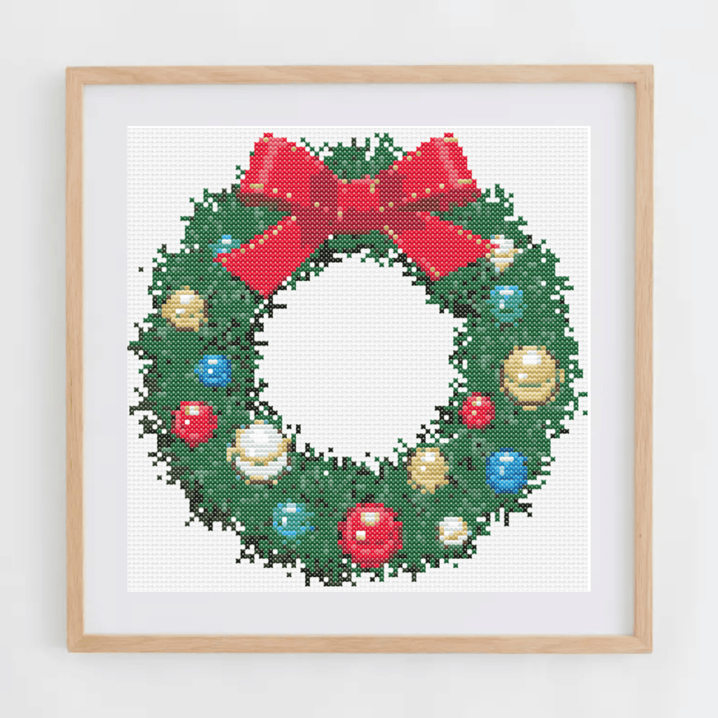 Colorful Balls Christmas Wreath Cross Stitch | Christmas Wreath Cross Stitch chart | Christmas Cross Stitch Pattern