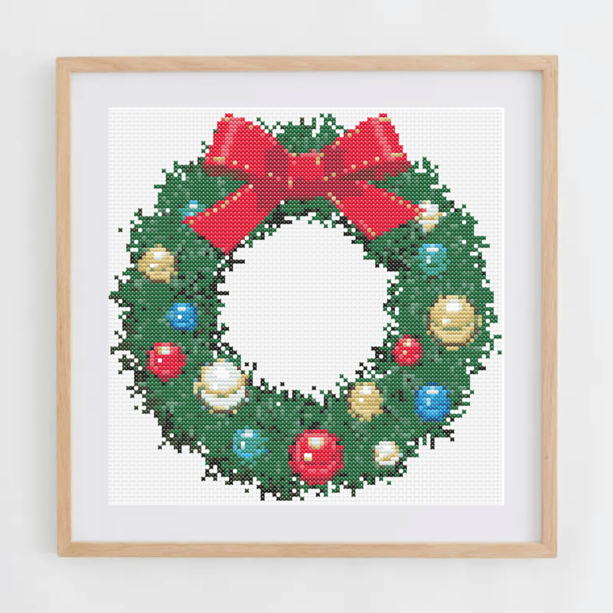 Colorful Balls Christmas Wreath Cross Stitch | Christmas Wreath Cross Stitch chart | Christmas Cross Stitch Pattern